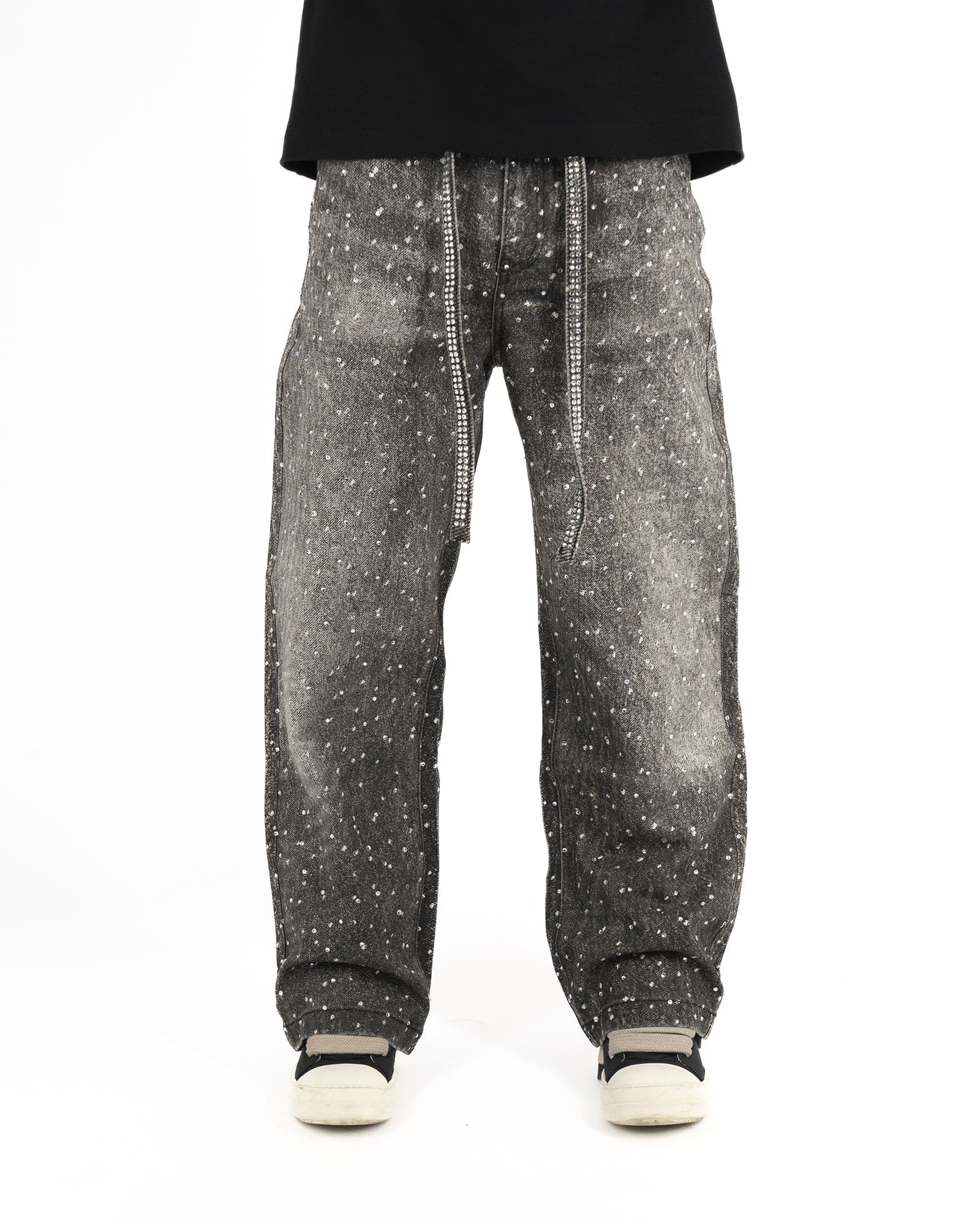 SS25|RHINESTONE BLACK BAGGIE DENIM