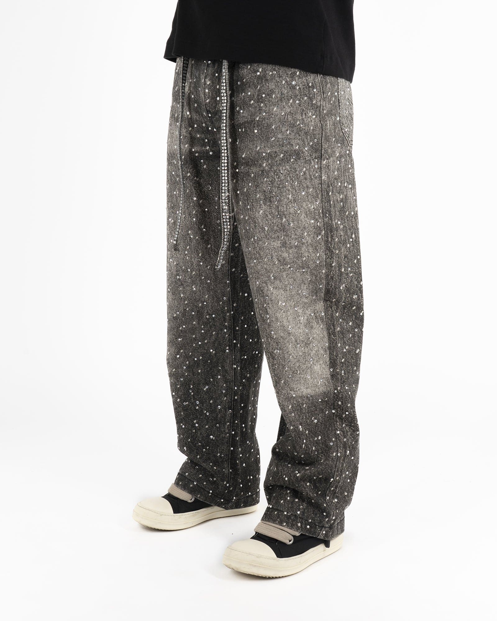 SS25|RHINESTONE BLACK BAGGIE DENIM