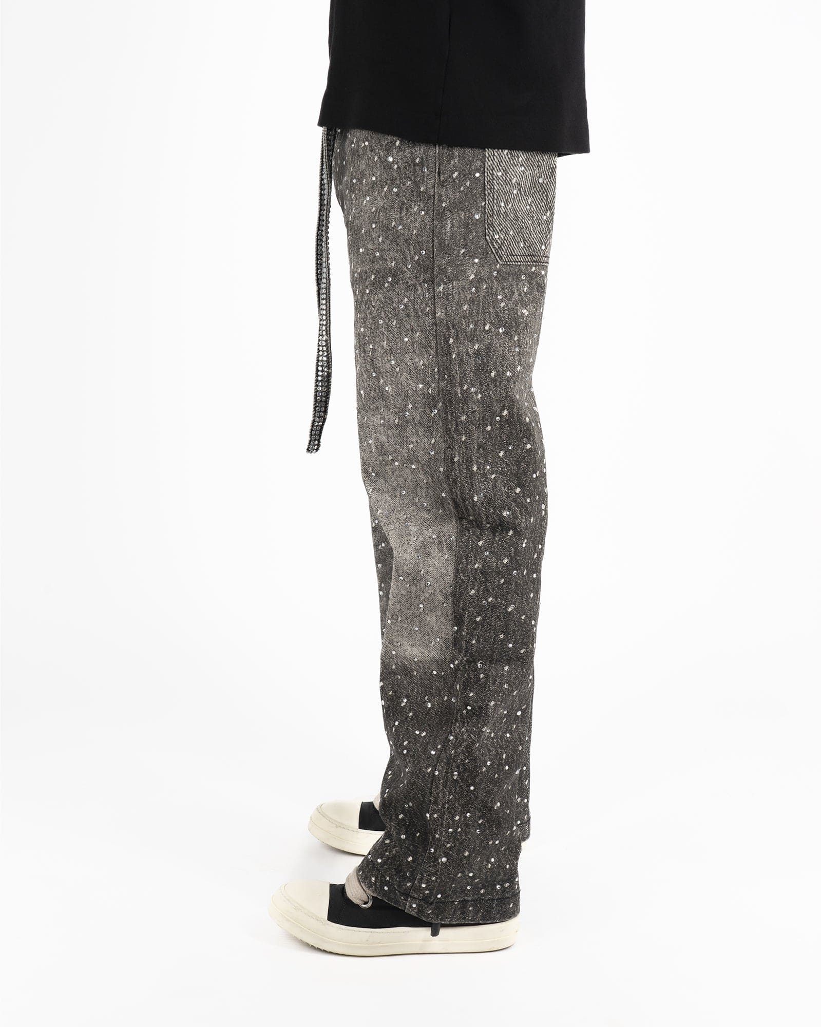 SS25|RHINESTONE BLACK BAGGIE DENIM