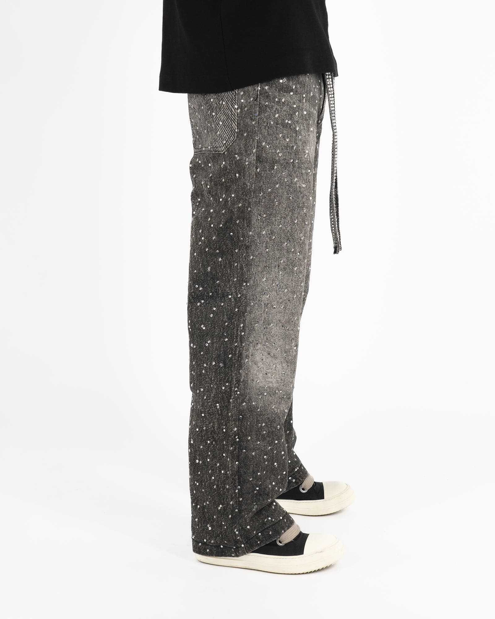 SS25|RHINESTONE BLACK BAGGIE DENIM