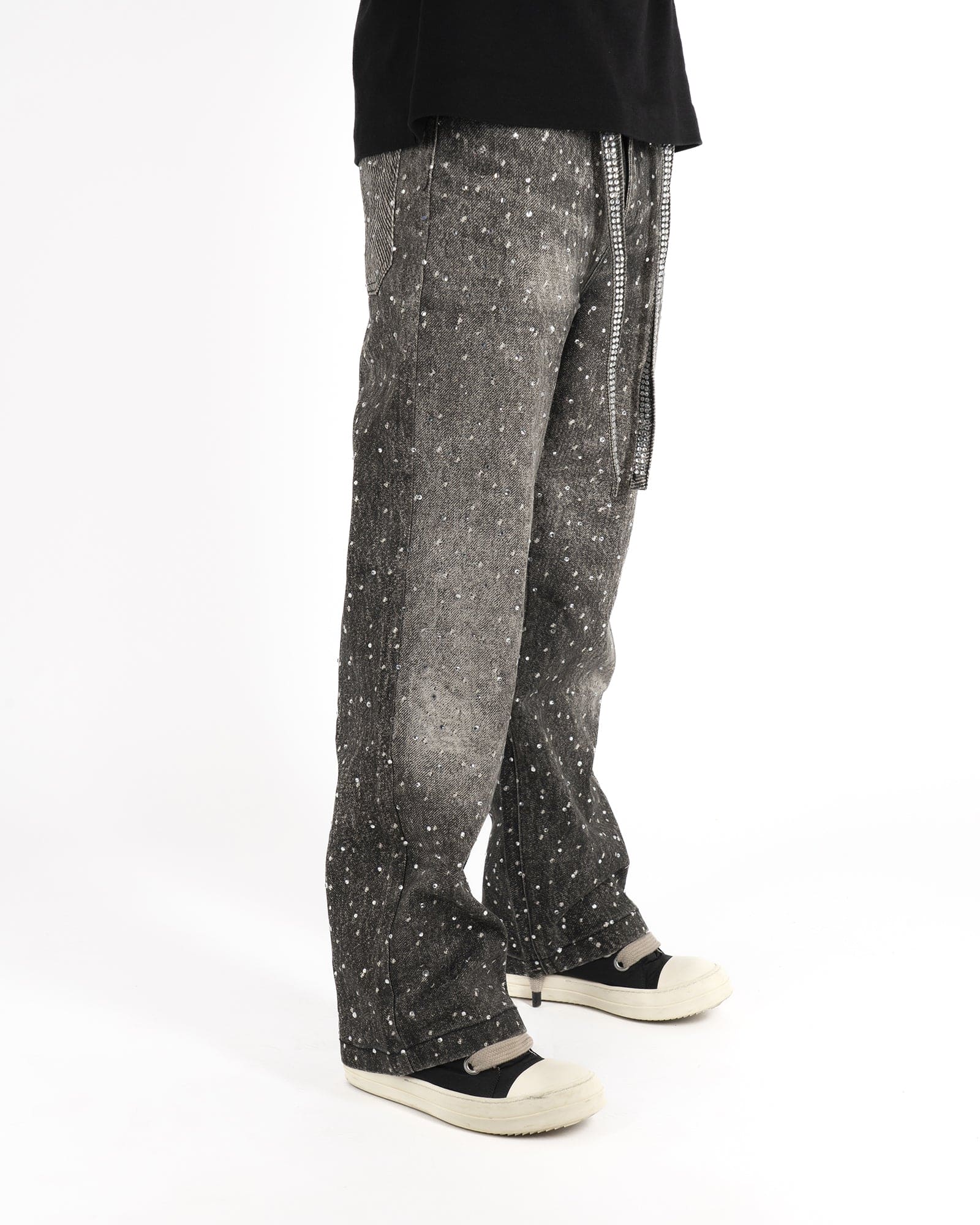 SS25|RHINESTONE BLACK BAGGIE DENIM
