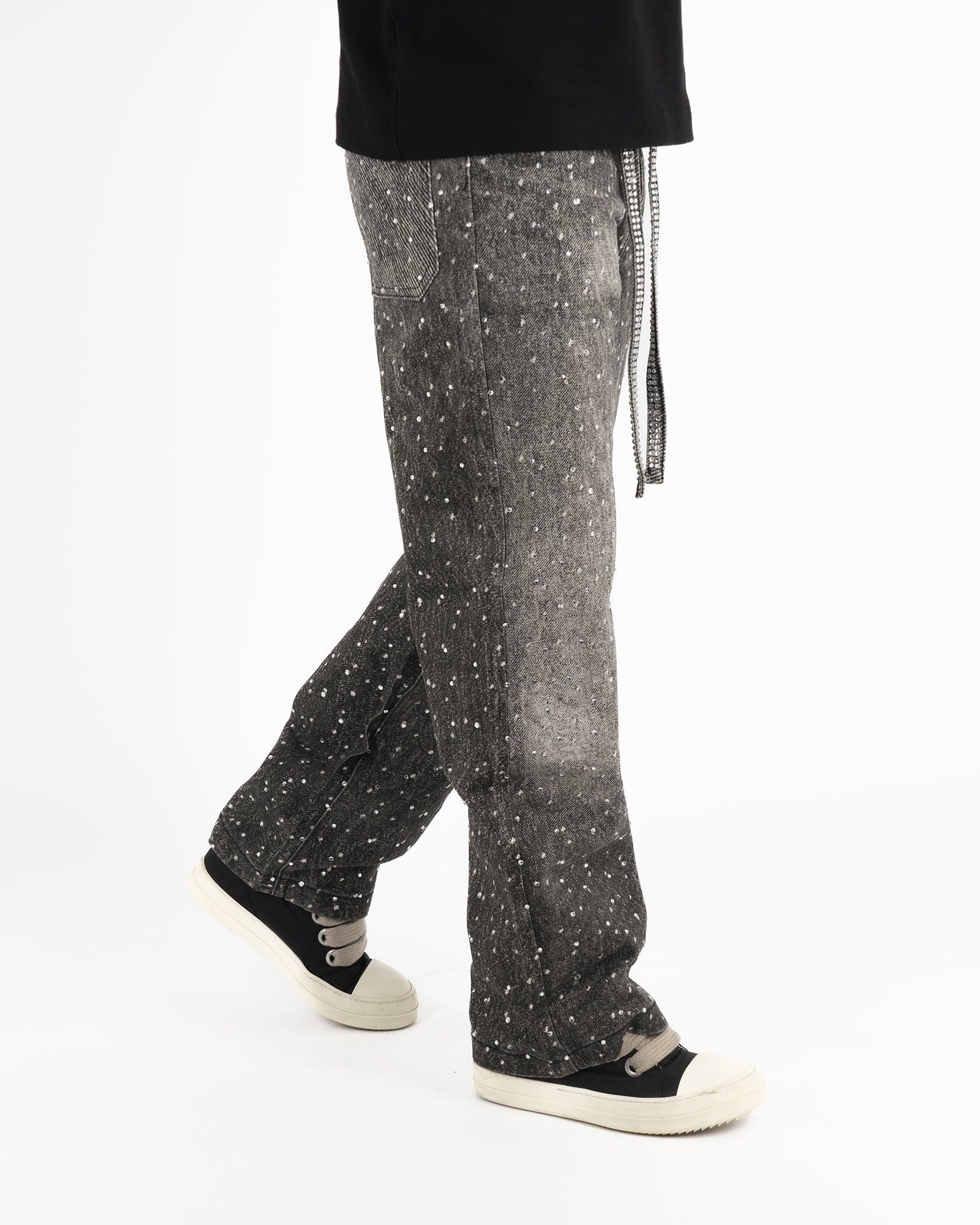 SS25|RHINESTONE BLACK BAGGIE DENIM