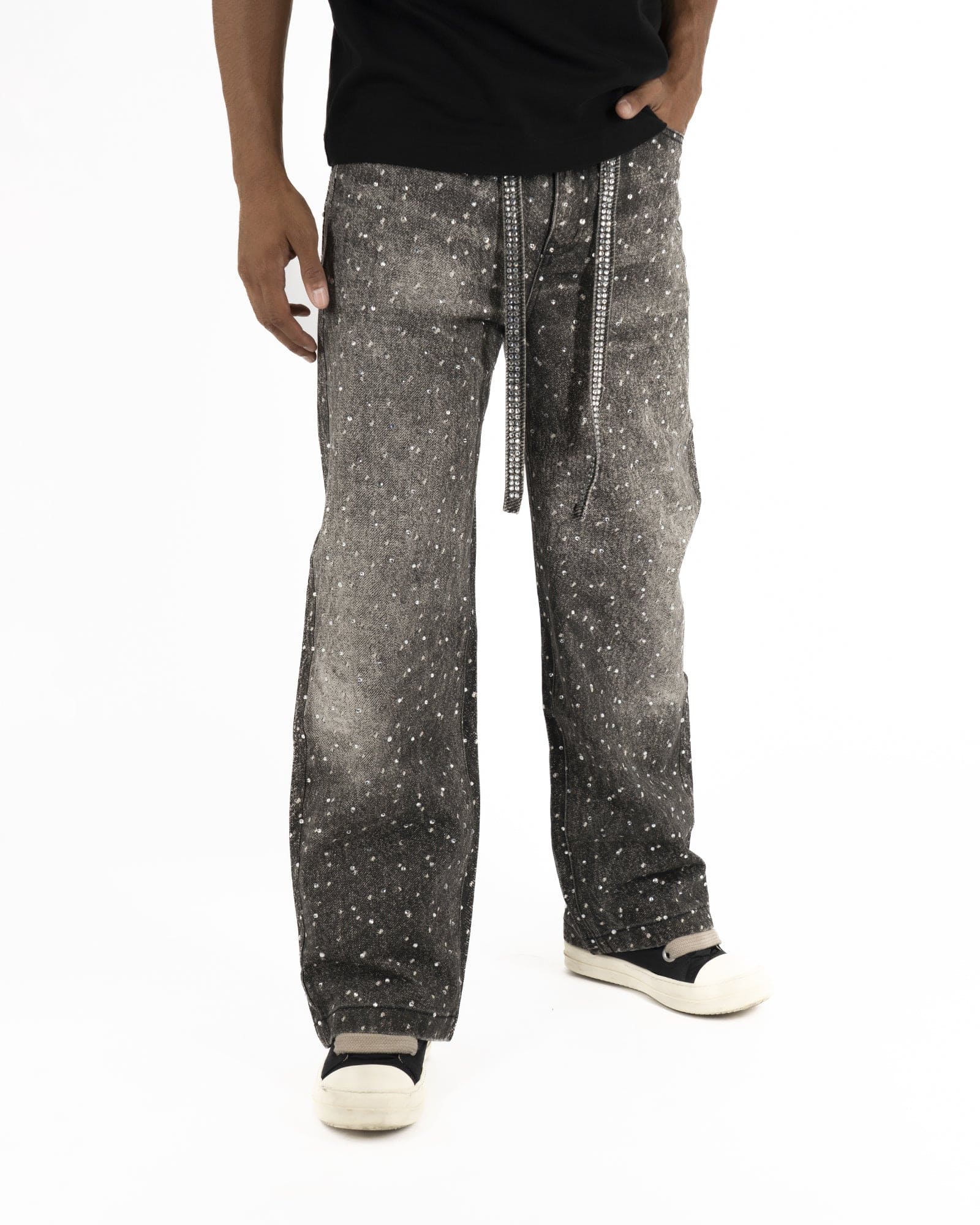 SS25|RHINESTONE BLACK BAGGIE DENIM
