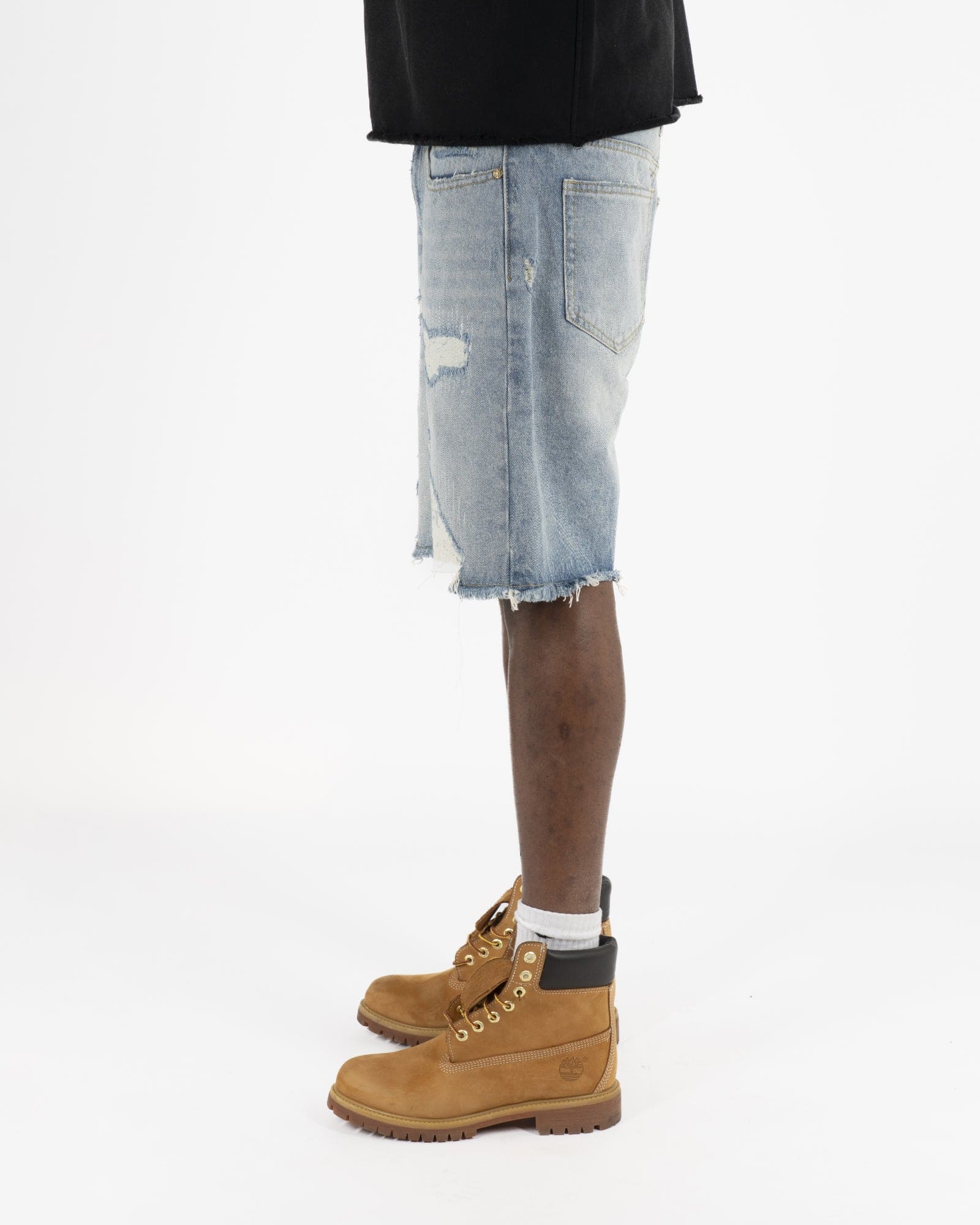 SS25|LIGHT BLUE STONE DISTRESSED SHORT