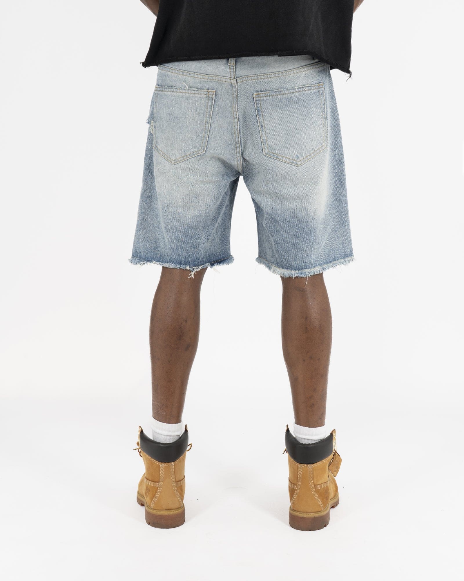 SS25|LIGHT BLUE STONE DISTRESSED SHORT