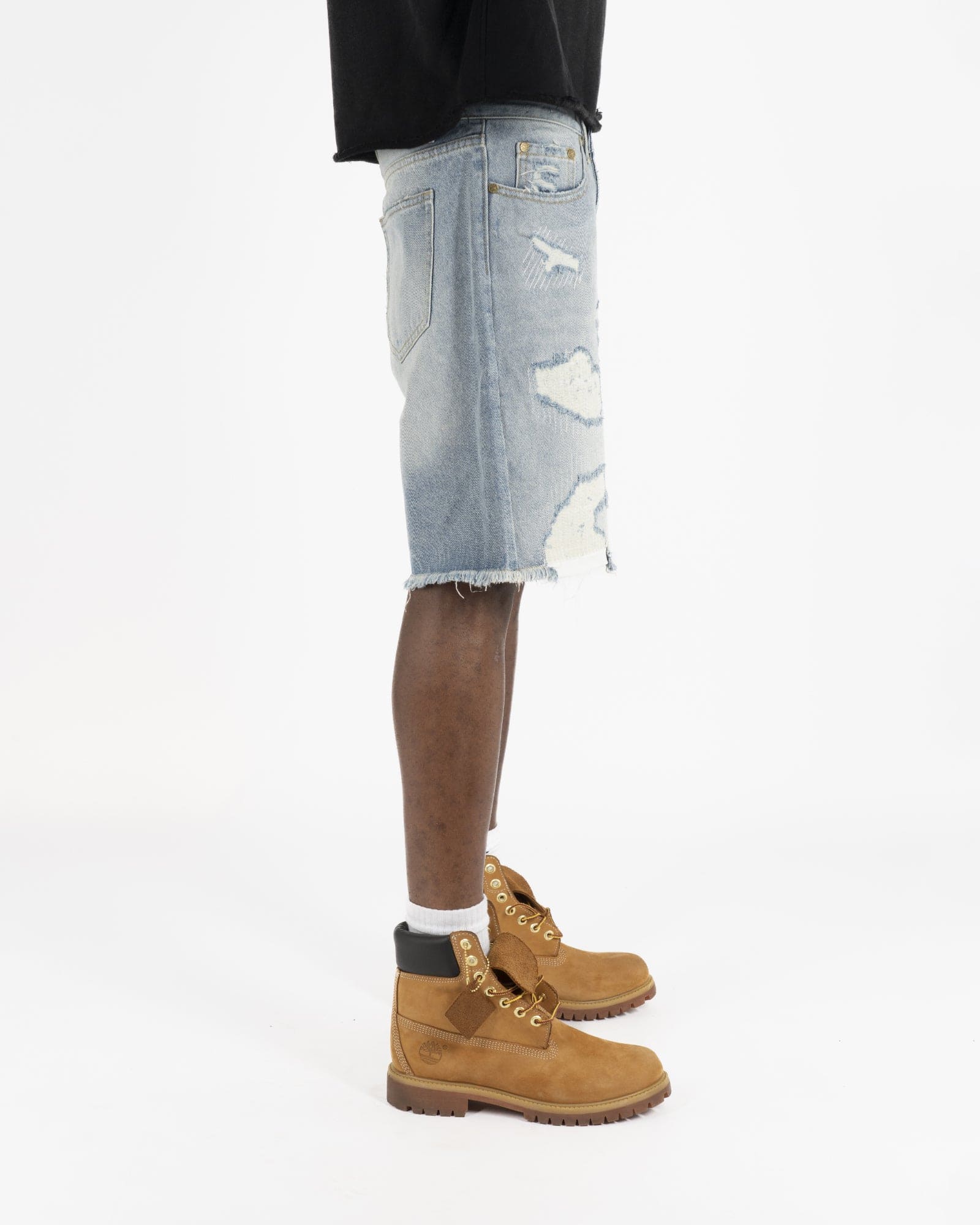 SS25|LIGHT BLUE STONE DISTRESSED SHORT