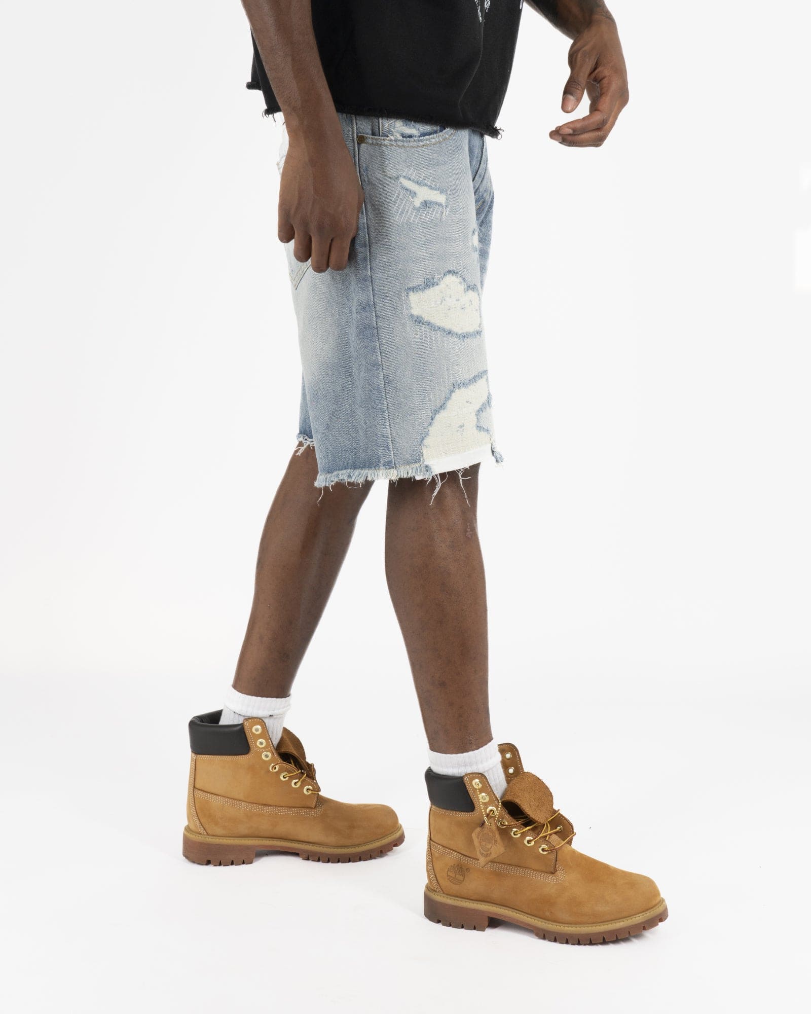 SS25|LIGHT BLUE STONE DISTRESSED SHORT