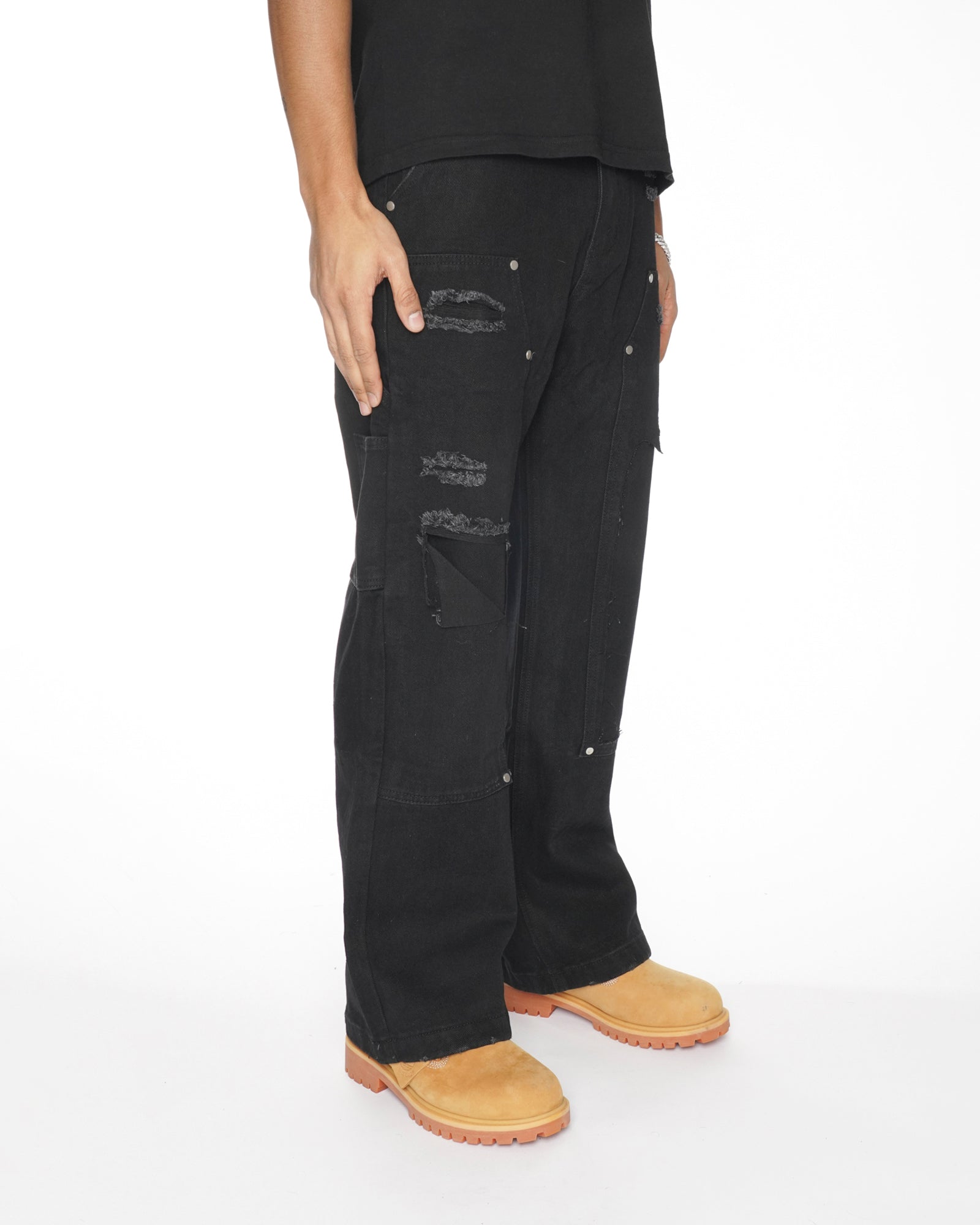 RG07|DOUBLE KNEE BLACK CARPENTER DENIM