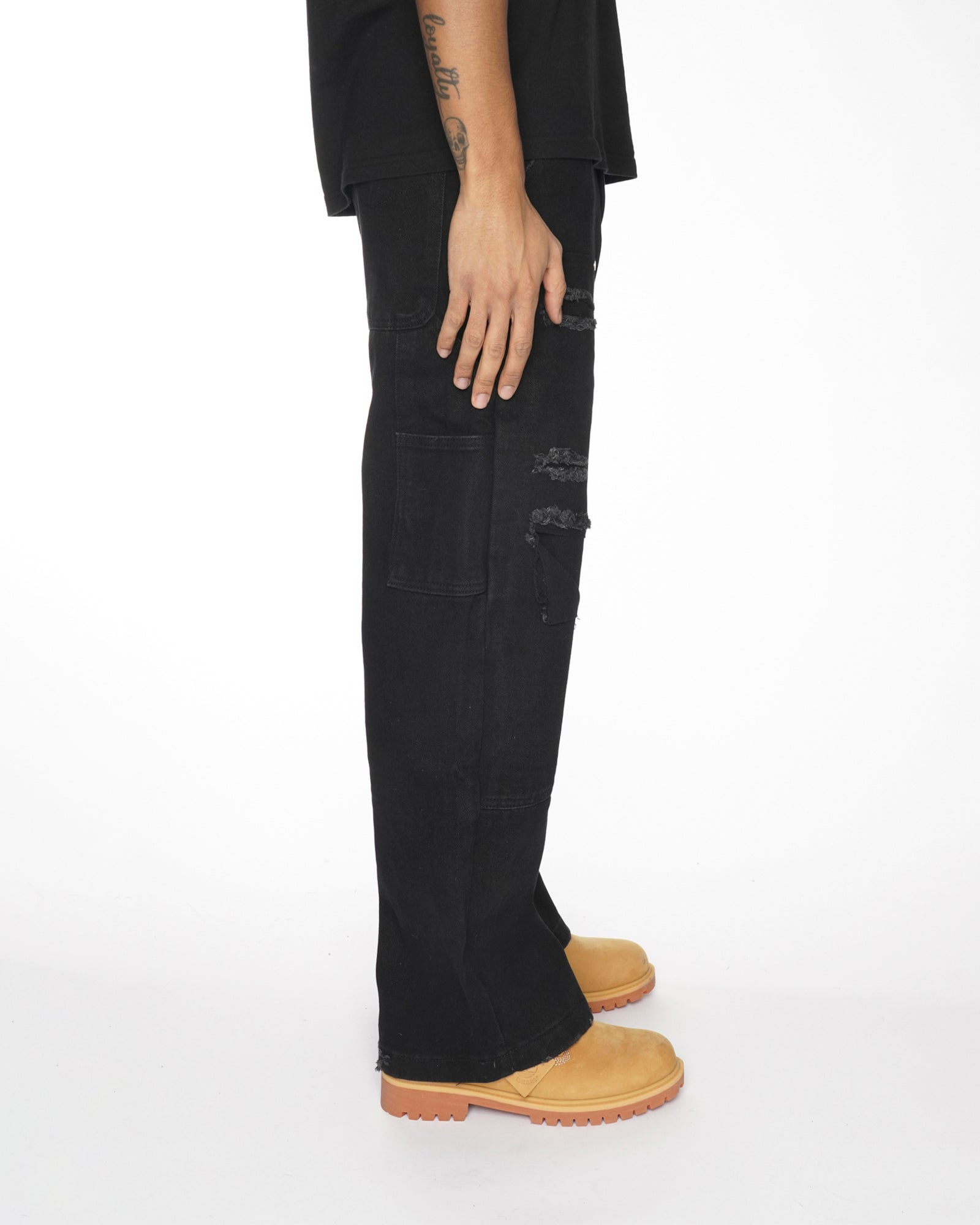 RG07|DOUBLE KNEE BLACK CARPENTER DENIM