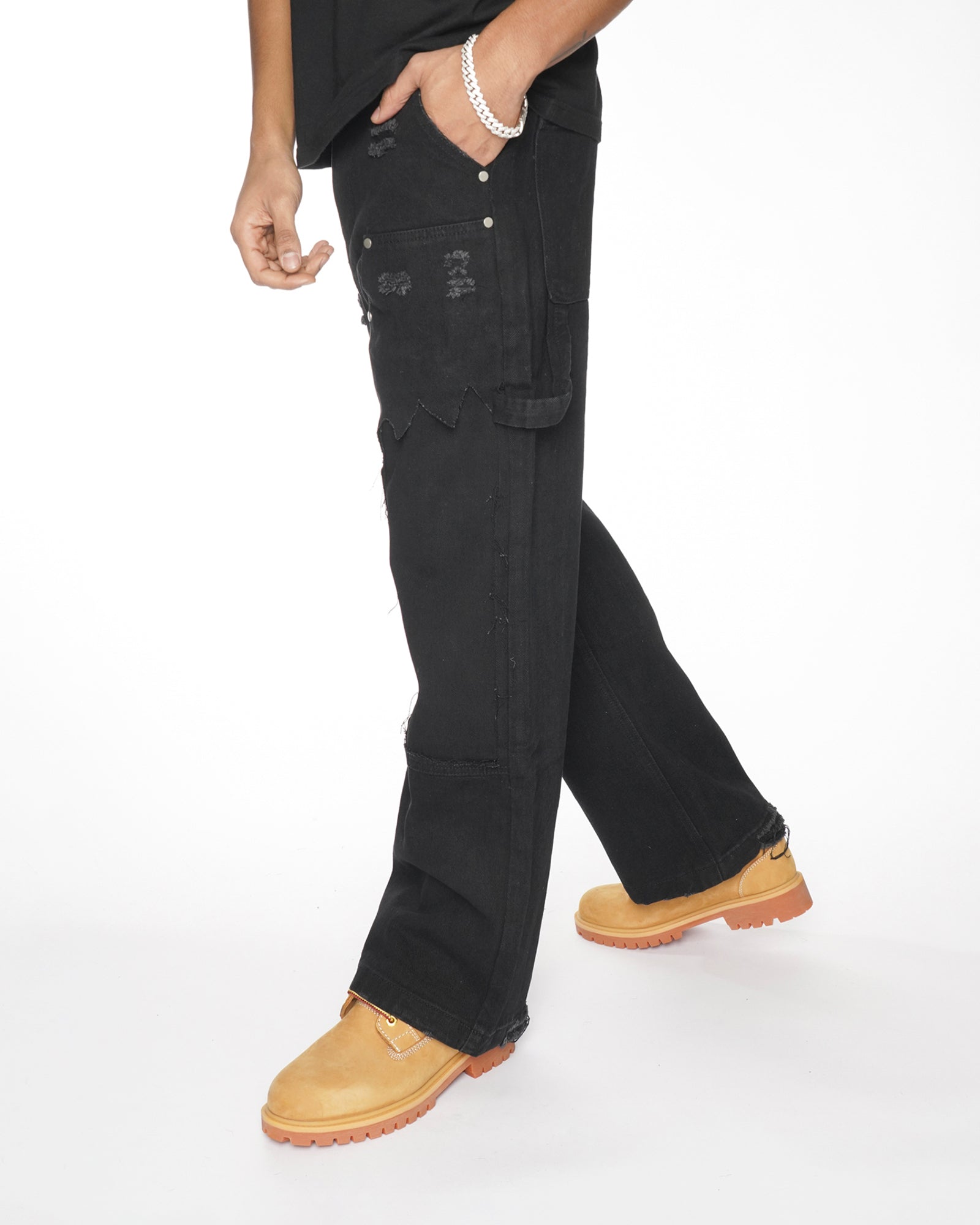 RG07|DOUBLE KNEE BLACK CARPENTER DENIM