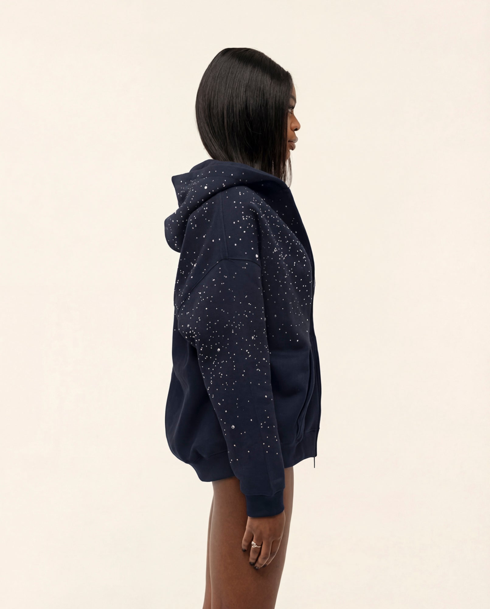 FW25|RHINESTONE NIGHT BLUE ZIP-HOODIE