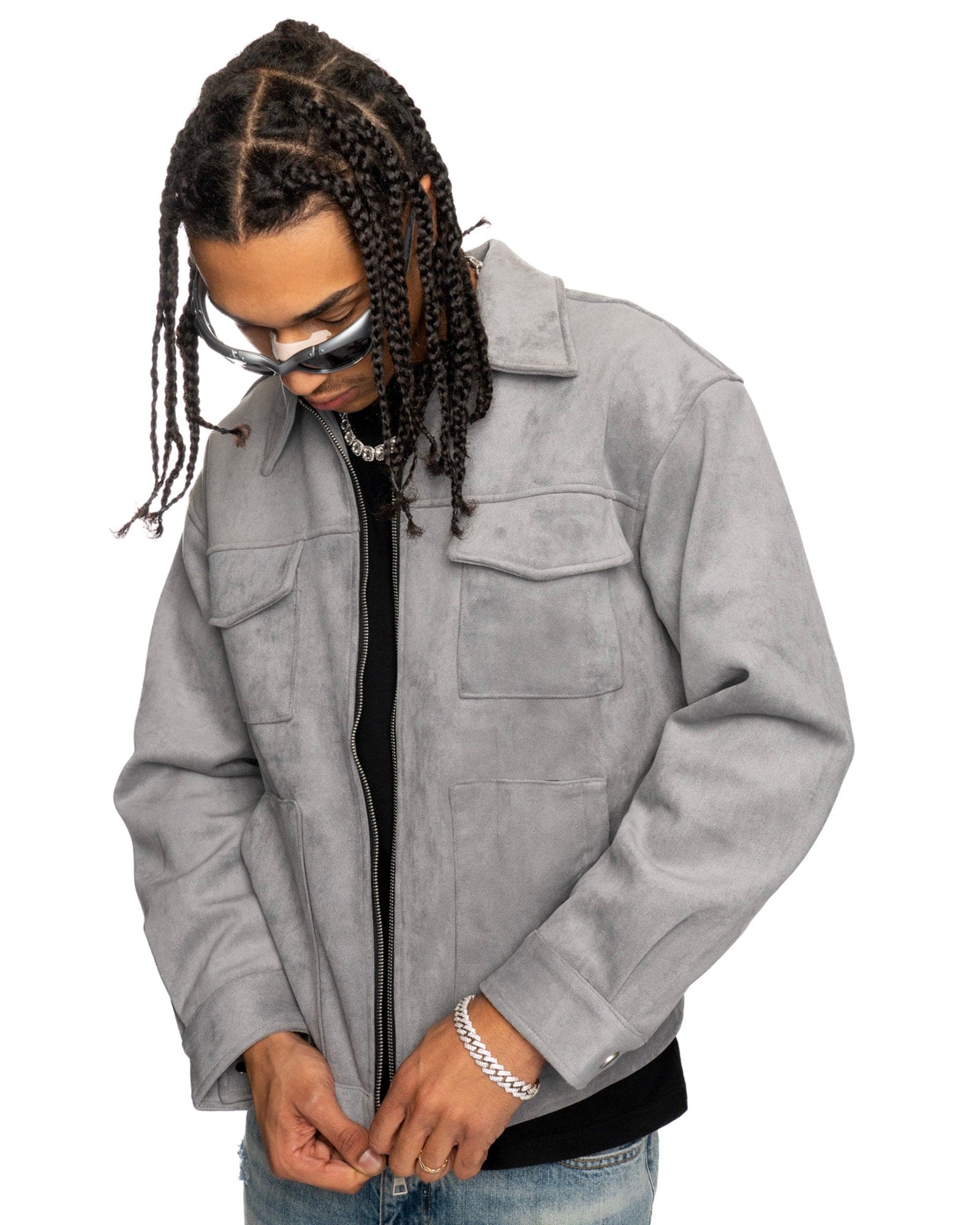 JT4|NIGHTCRAWLER GREY SUEDE JACKET