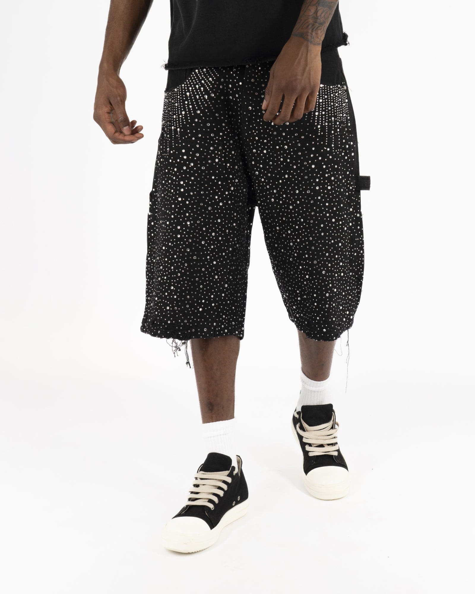 SS25|HIGH RHINESTONE BLACK SHORT