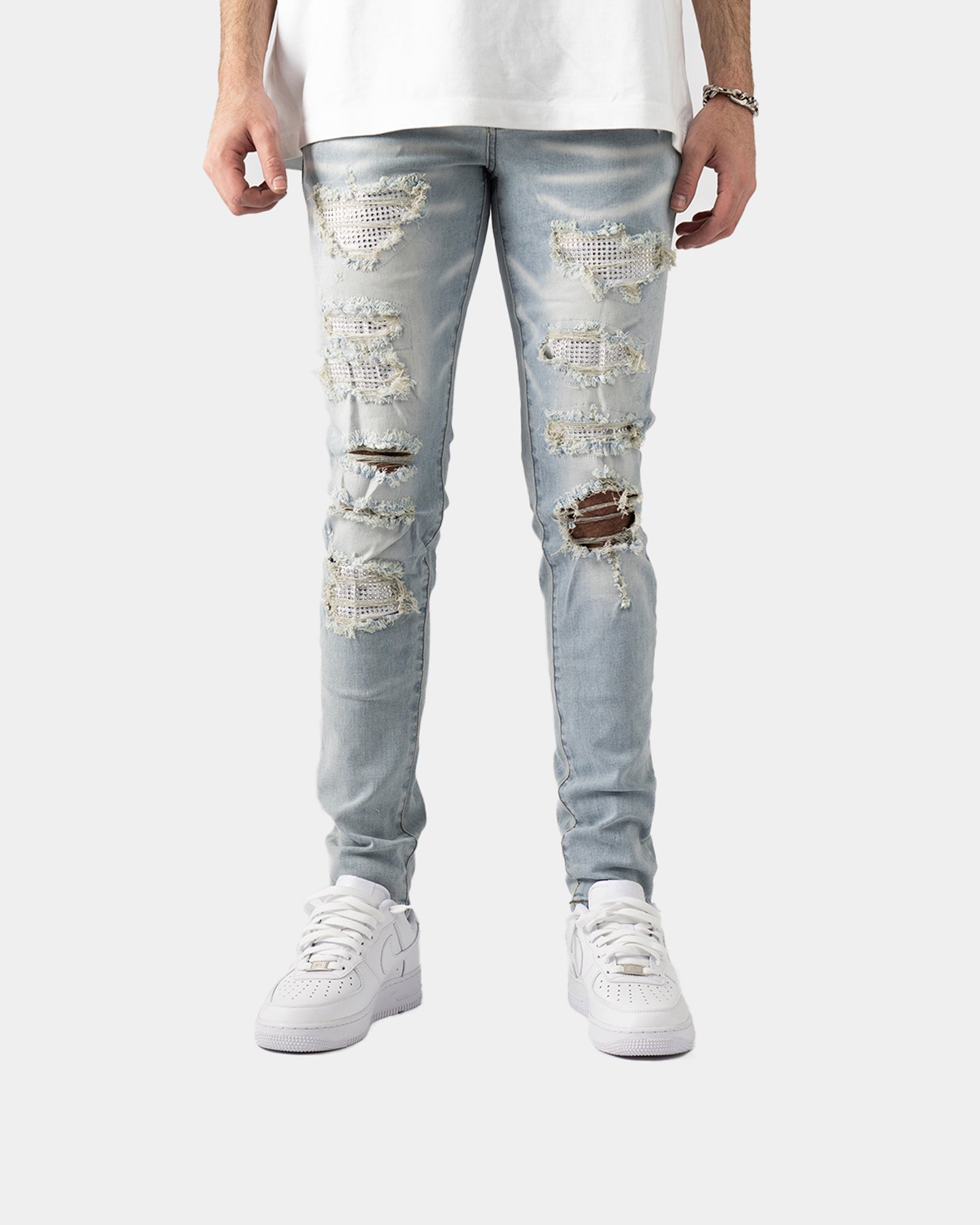 SK30|WHITE CRYSTAL SKINNY DENIM