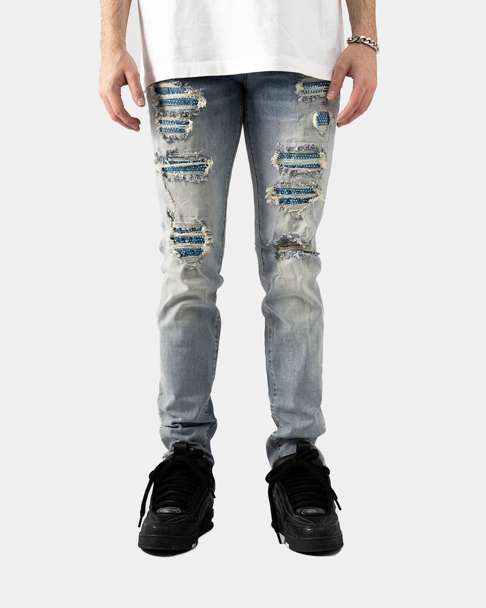 SK38|BLUE CRYSTAL SKINNY DENIM