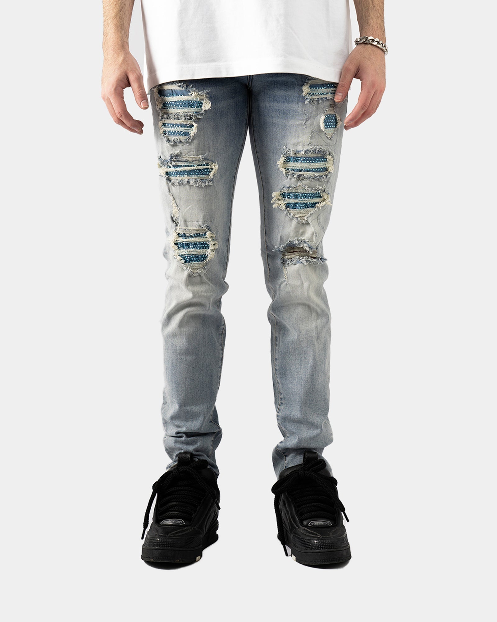 SK38|BLUE CRYSTAL SKINNY DENIM