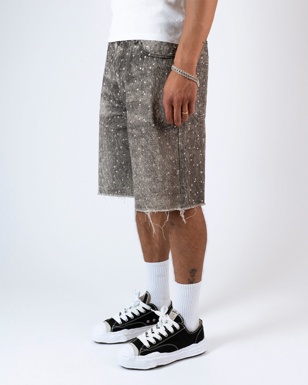 SS25|BLACK RHINESTONE SHORT