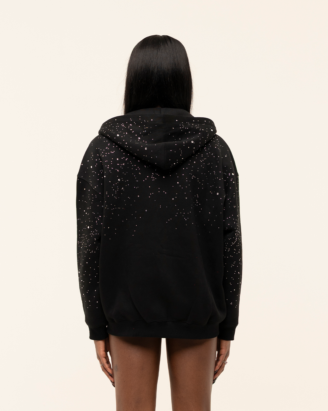 FW25|RHINESTONE BLACK ZIP-HOODIE