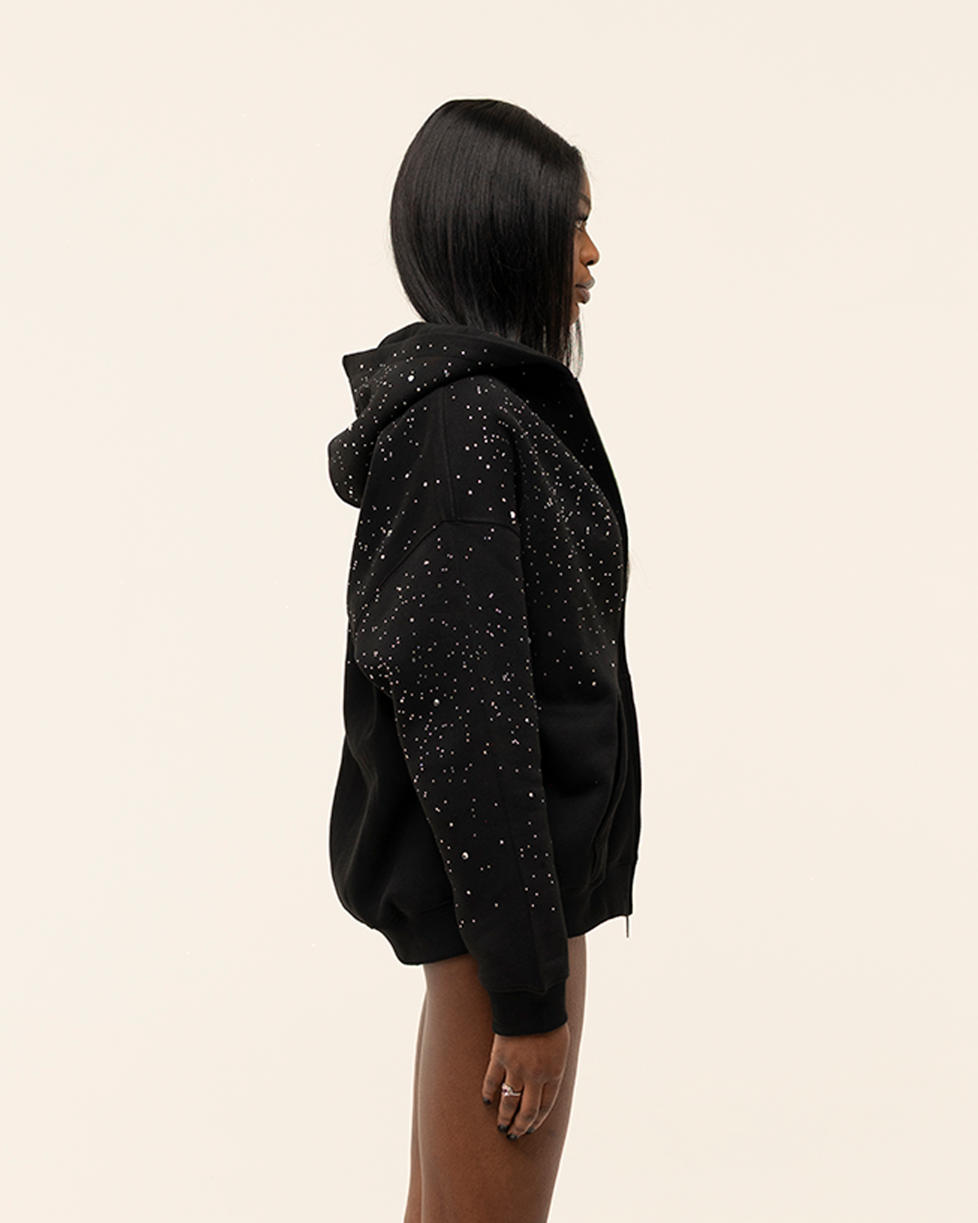 FW25|RHINESTONE BLACK ZIP-HOODIE