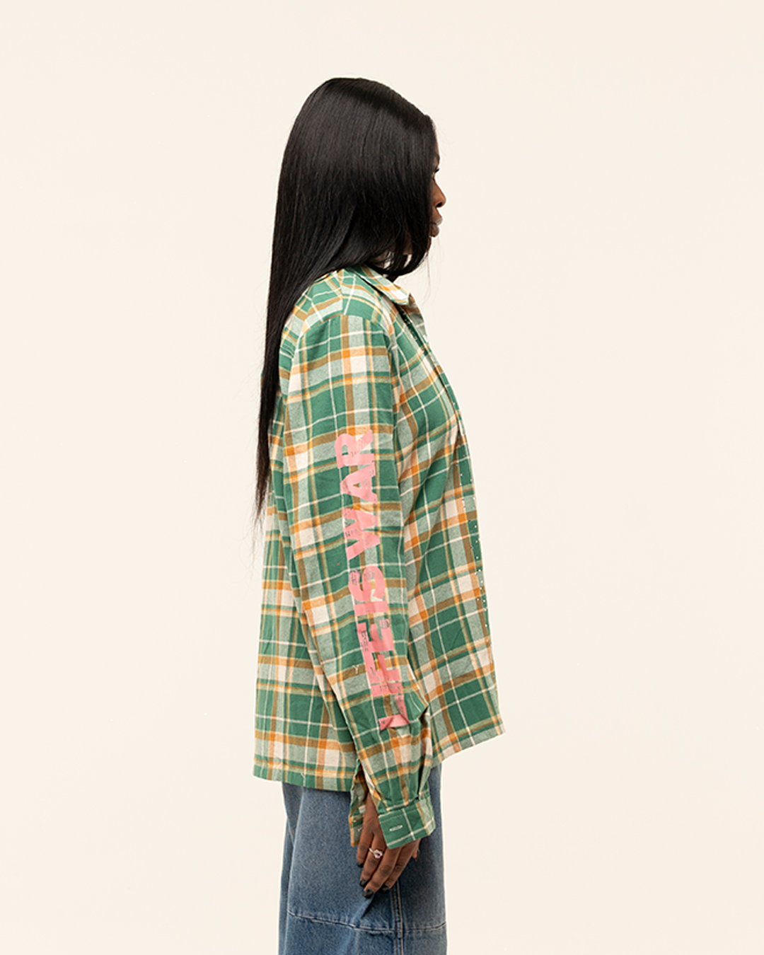 FW25|GREEN RHINESTONE LIFE IS WAR FLANNEL