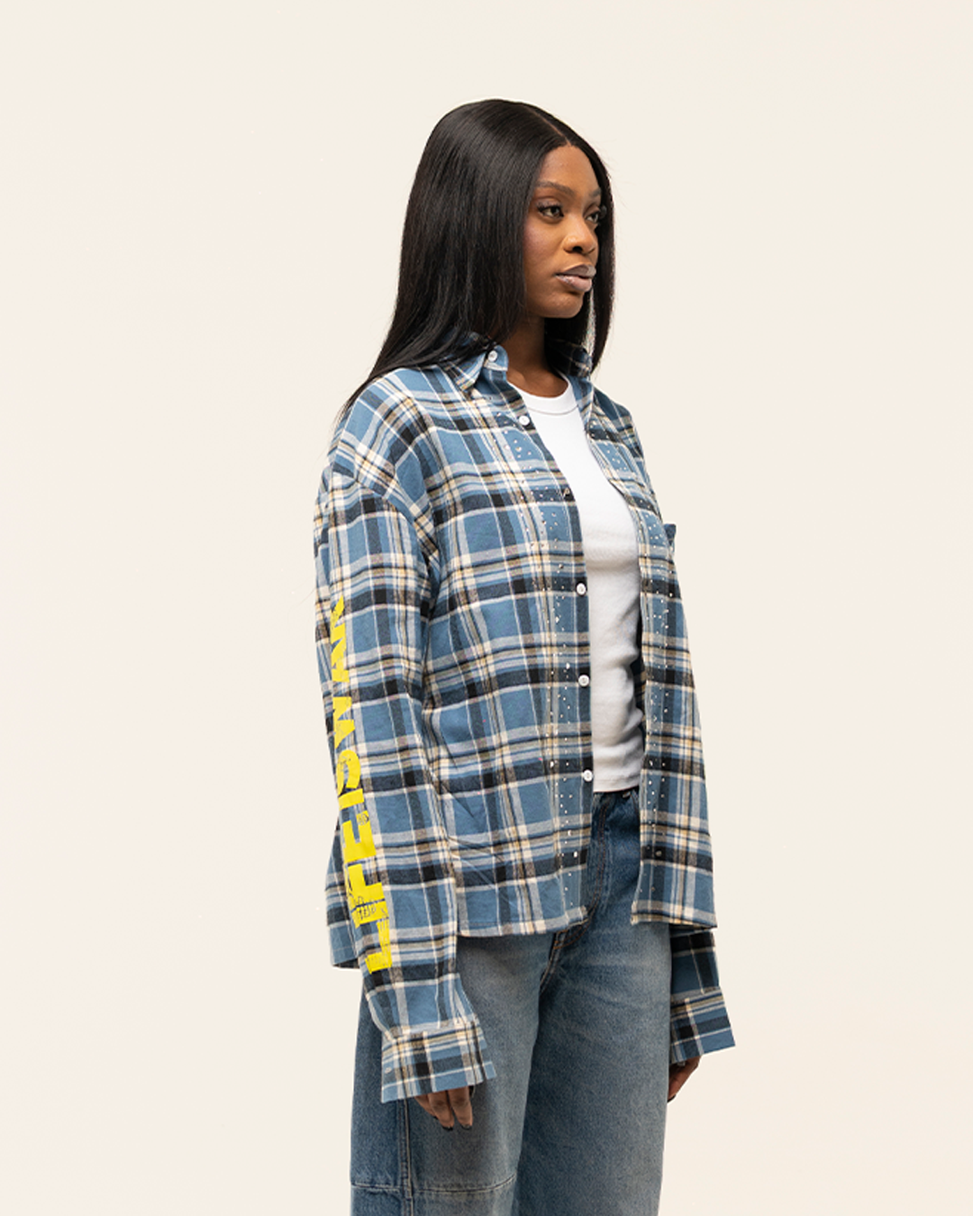 FW25|BLUE RHINESTONE LIFE IS WAR FLANNEL