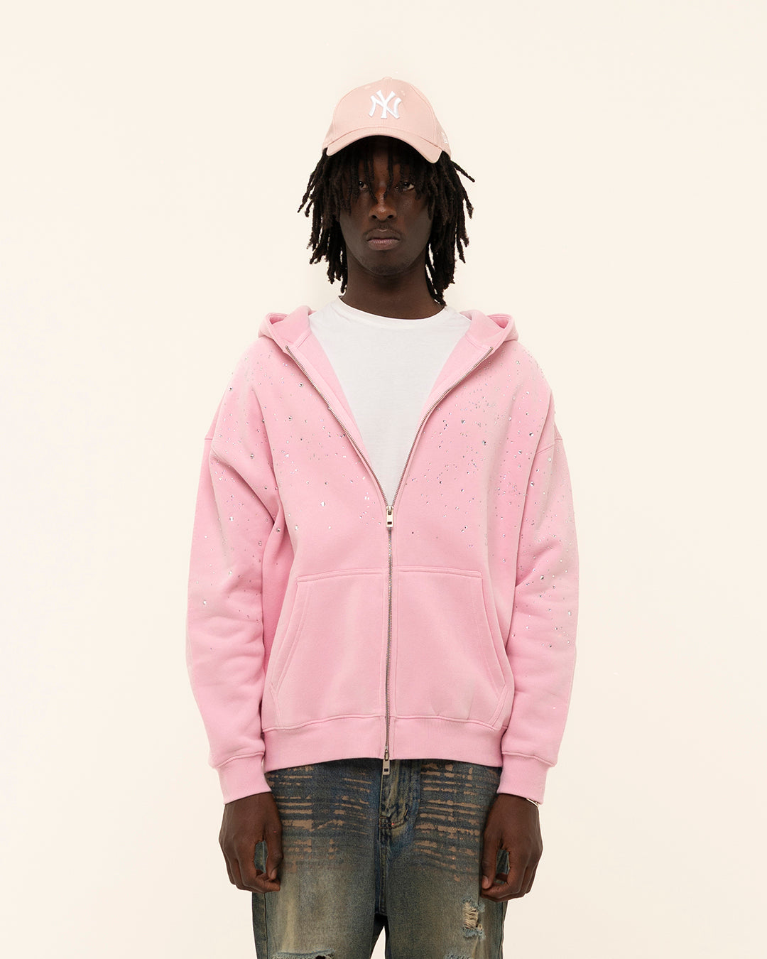 FW25|RHINESTONE PINK ZIP-HOODIE