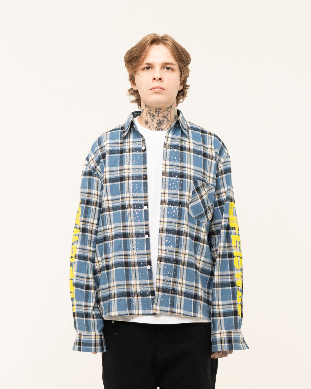 FW25|BLUE RHINESTONE LIFE IS WAR FLANNEL