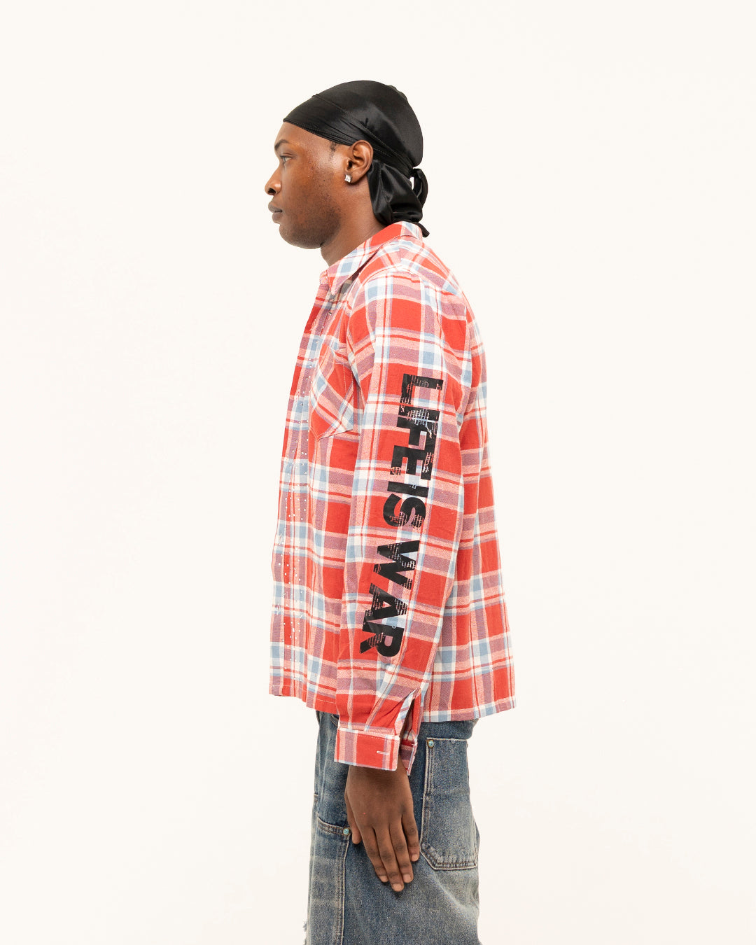 FW25|RED RHINESTONE LIFE IS WAR FLANNEL