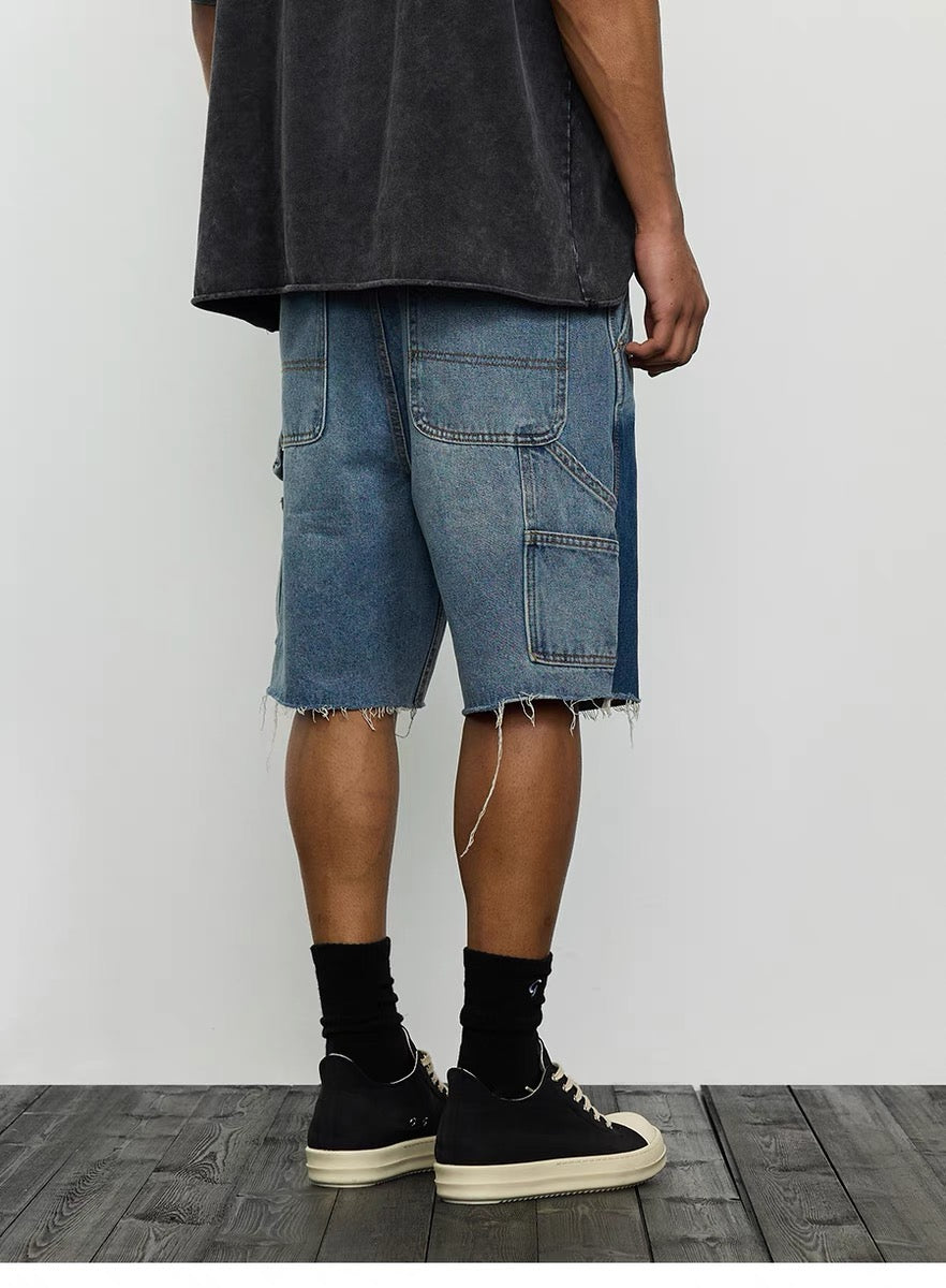 SH1|BLUE PATCH-WORK DENIM SHORT