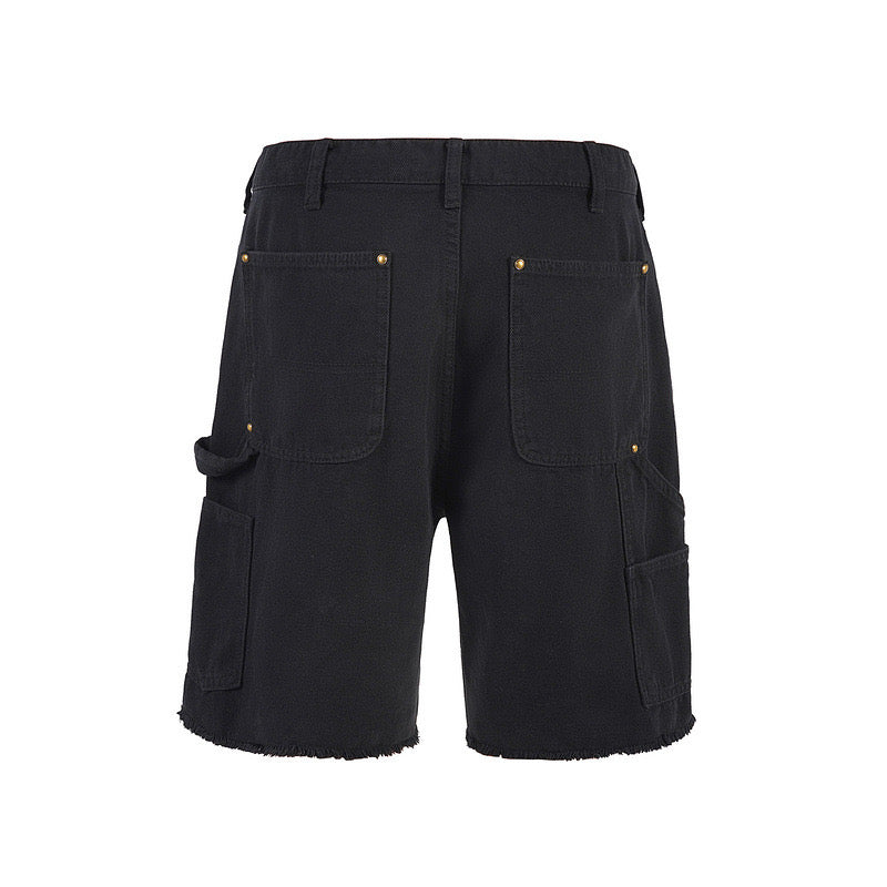 SH8|BLACK DOUBLE KNEE SHORT DENIM