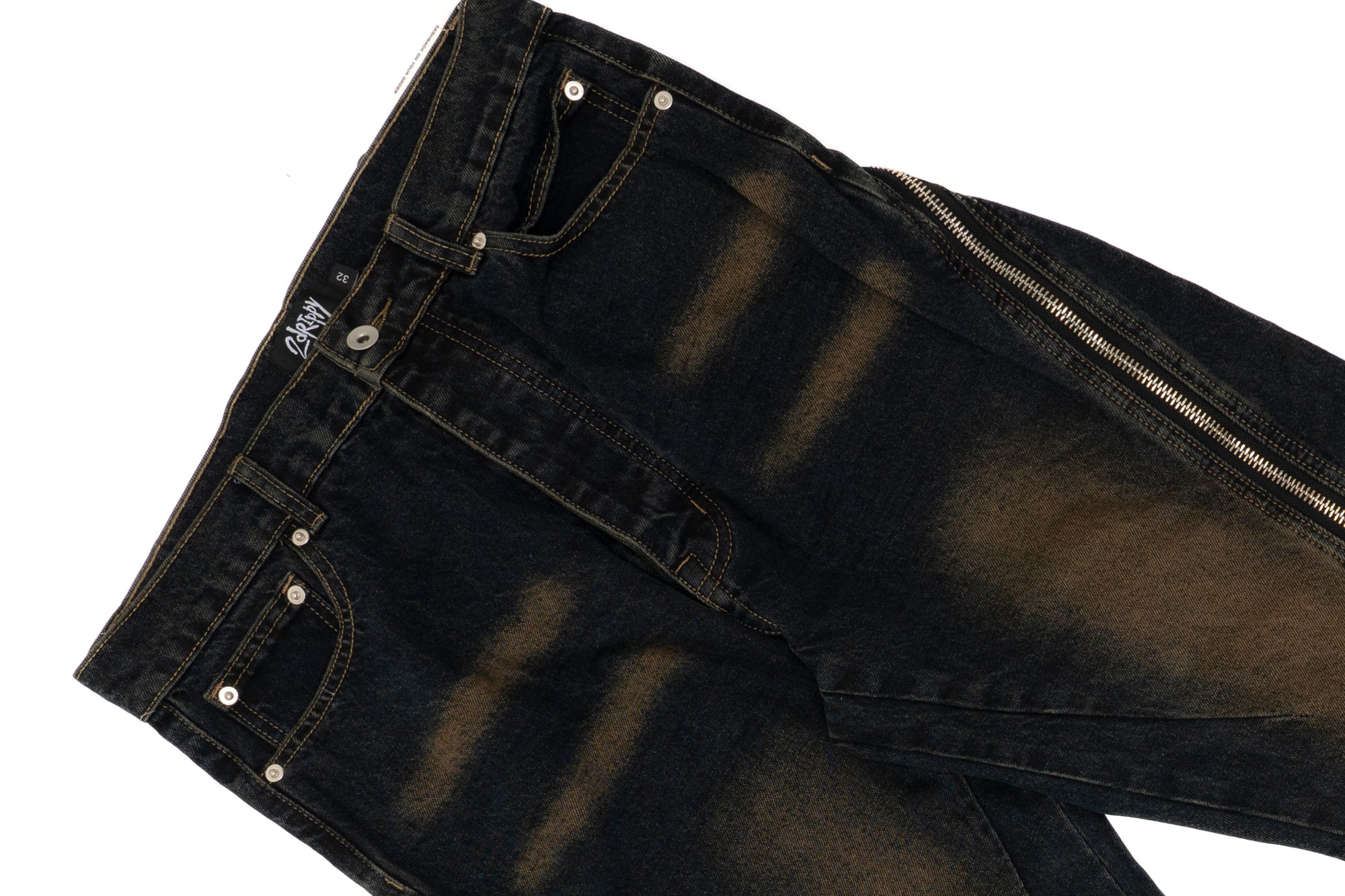 SP10|DISTRESSED DUAL-ZIP DENIM