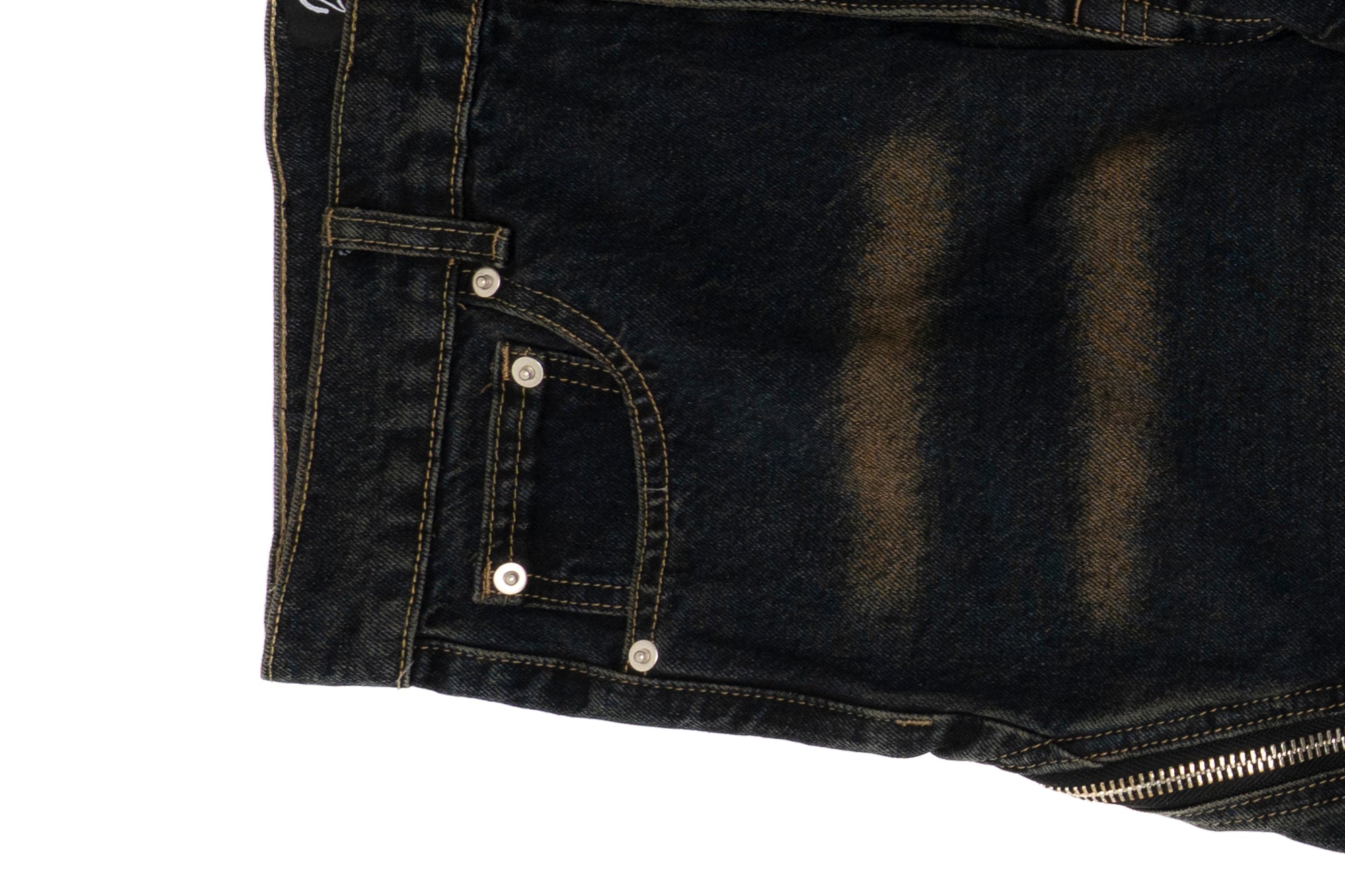 SP10|DISTRESSED DUAL-ZIP DENIM