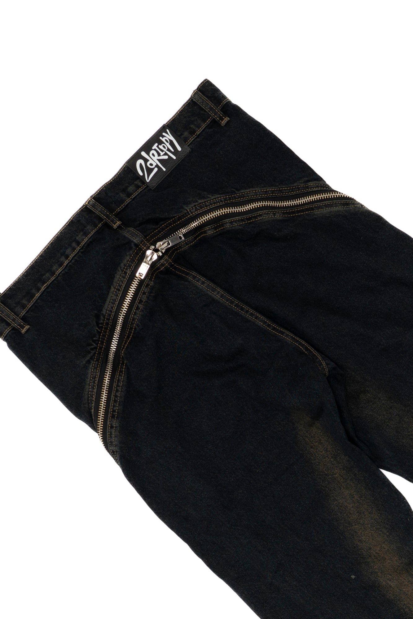 SP10|DISTRESSED DUAL-ZIP DENIM