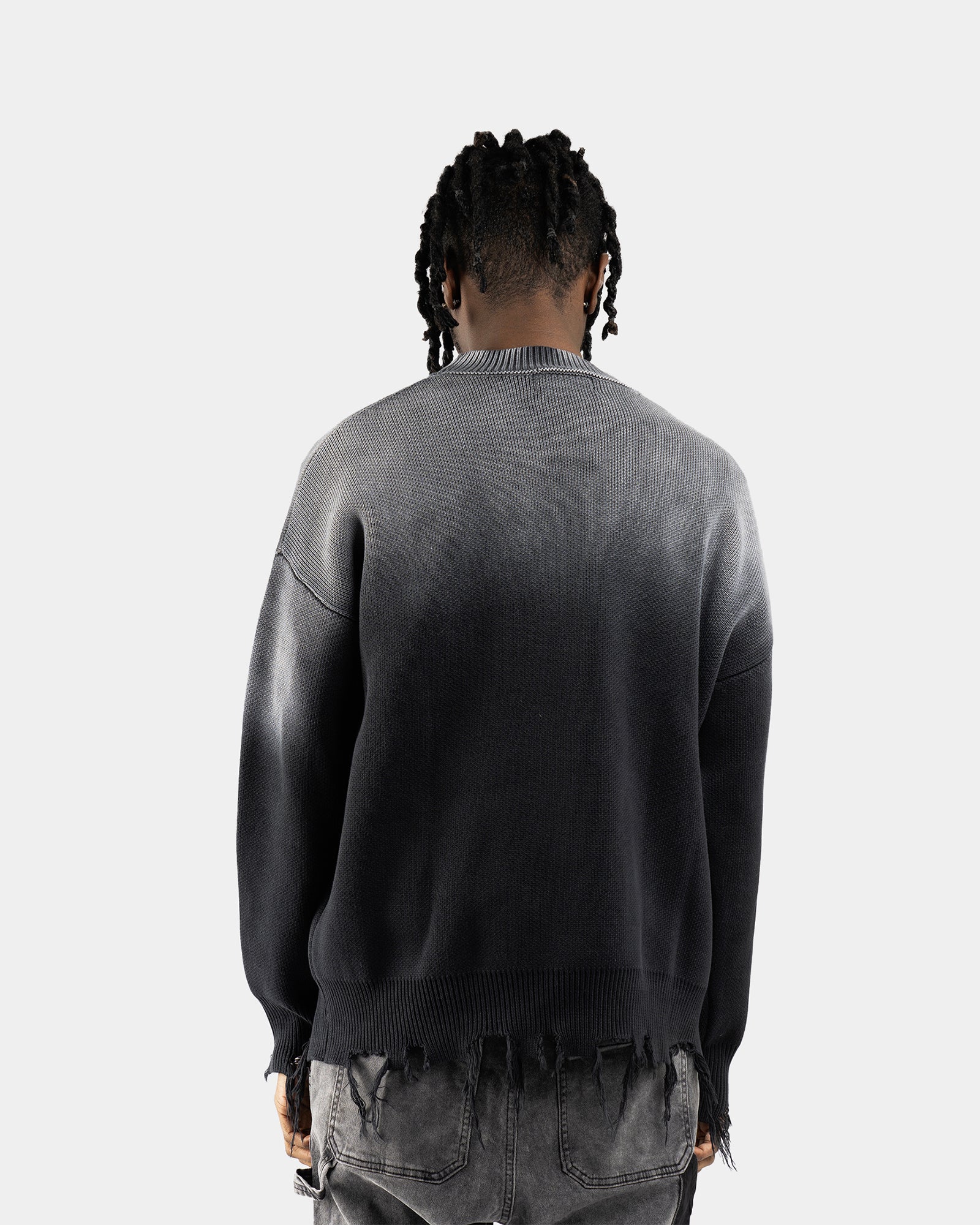 SW1|BLACK OPIUM DISTRESSED SWEATER