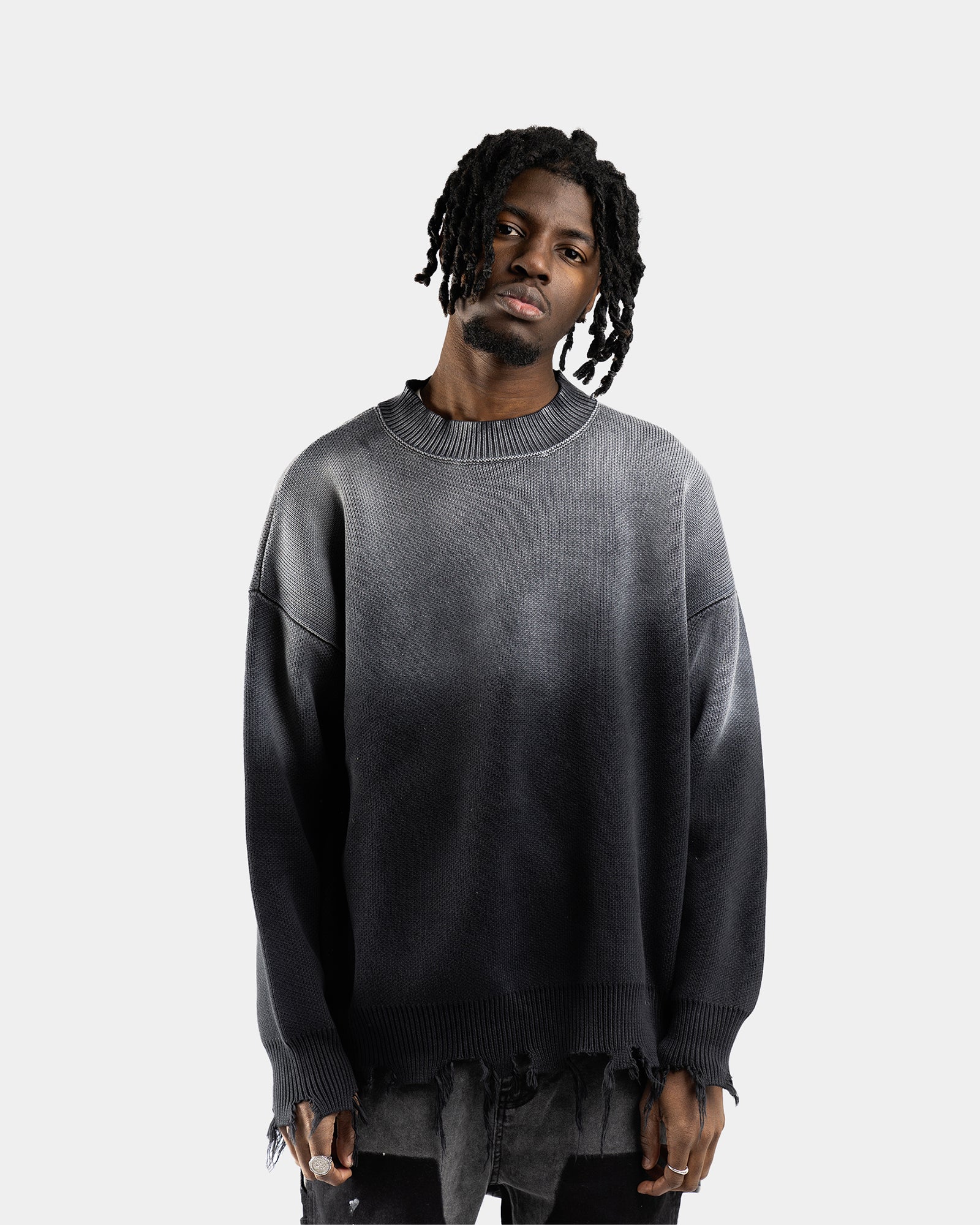 SW1|BLACK OPIUM DISTRESSED SWEATER