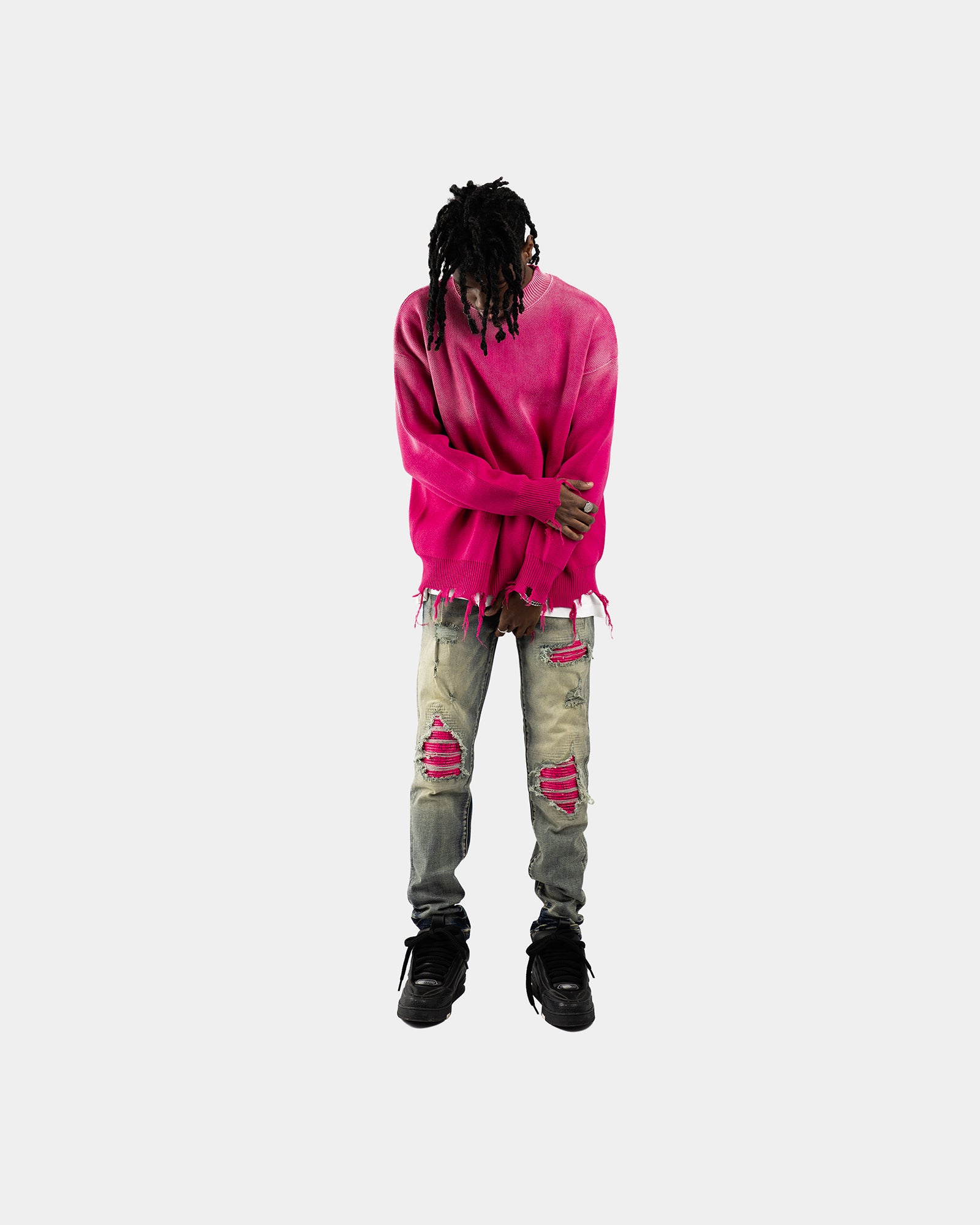 SW1|PINK OPIUM DISTRESSED SWATER