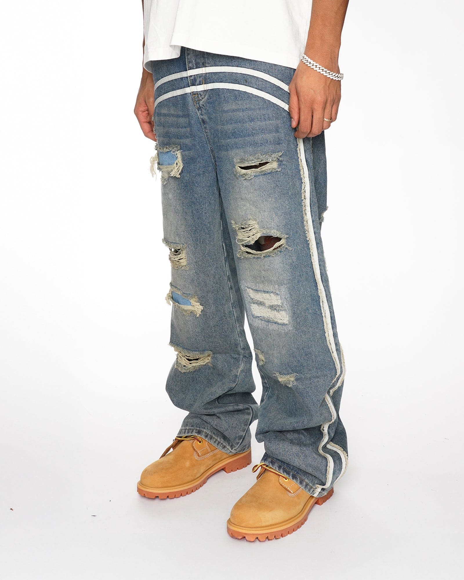 BG10| DOUBLE STRIPE INDIGO BAGGIE DENIM