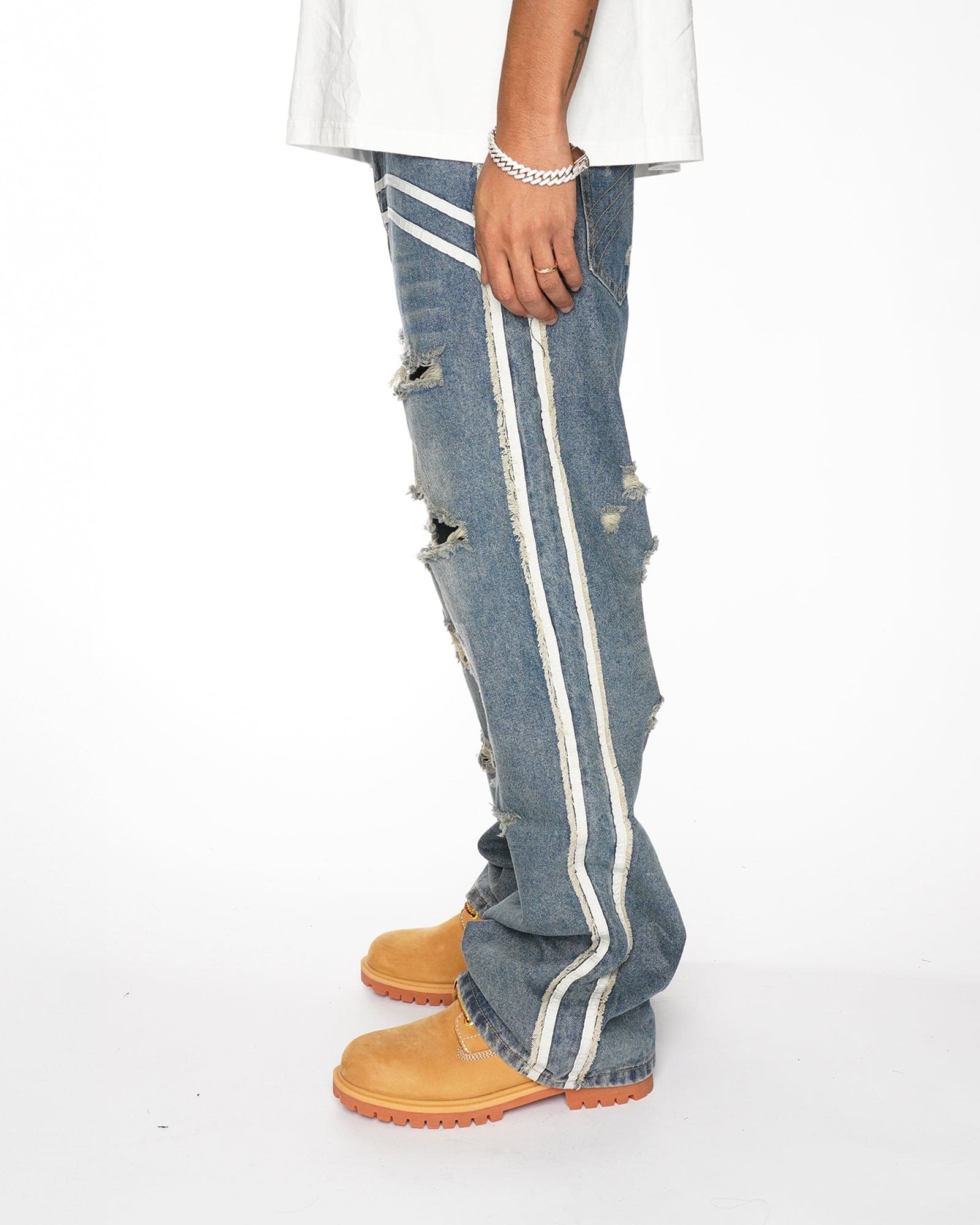 BG10| DOUBLE STRIPE INDIGO BAGGIE DENIM