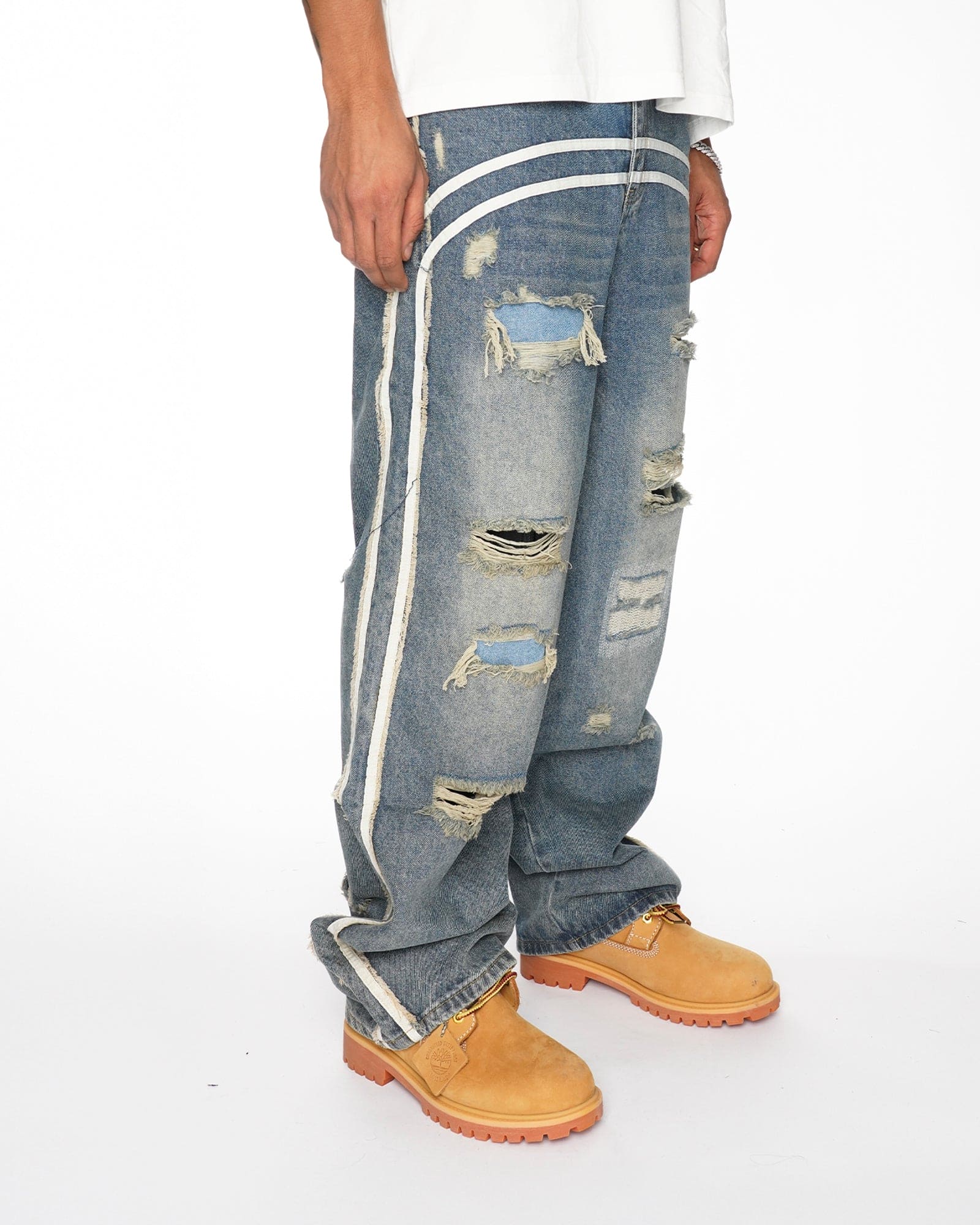 BG10| DOUBLE STRIPE INDIGO BAGGIE DENIM