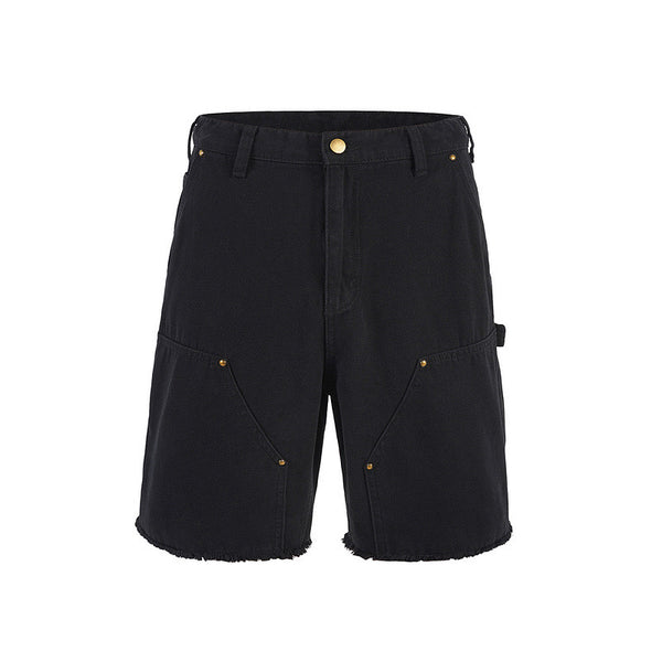 SH8|BLACK DOUBLE KNEE SHORT DENIM