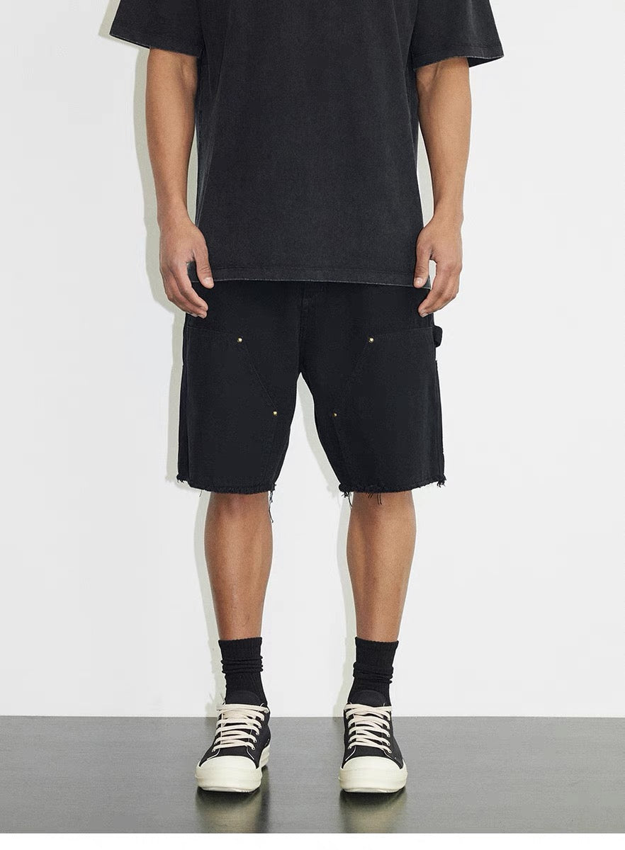 SH8|BLACK DOUBLE KNEE SHORT DENIM