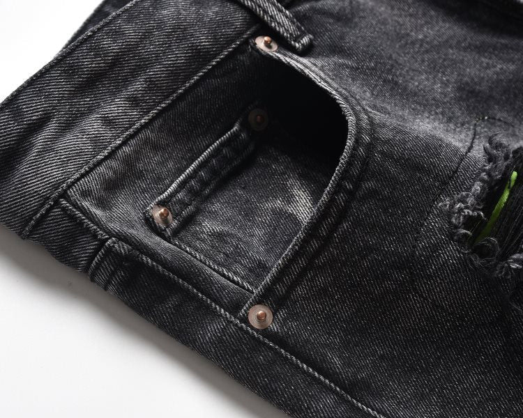 SH6|BLACK DISTRESSED DENIM SHORT