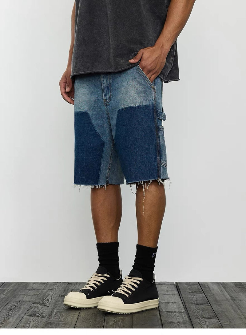 SH1|BLUE PATCH-WORK DENIM SHORT