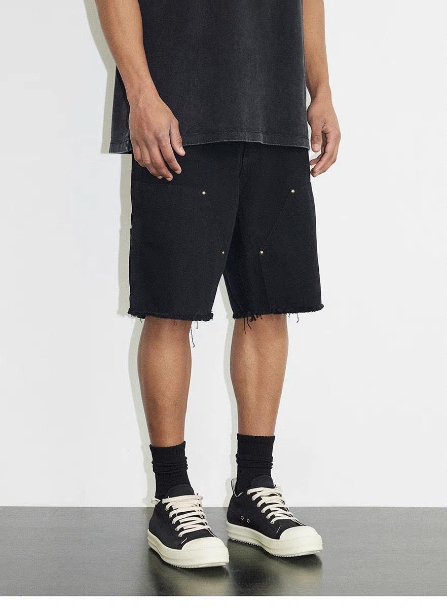 SH8|BLACK DOUBLE KNEE SHORT DENIM