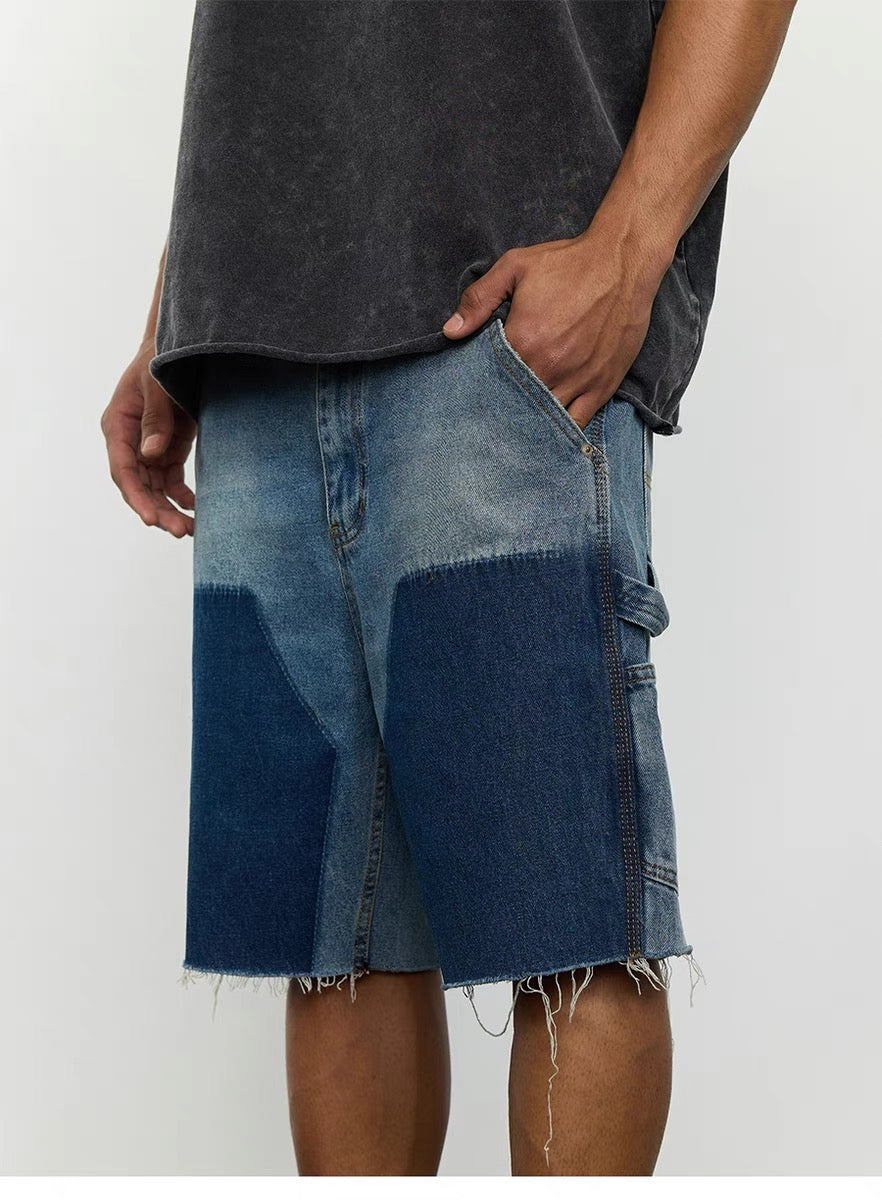 SH1|BLUE PATCH-WORK DENIM SHORT