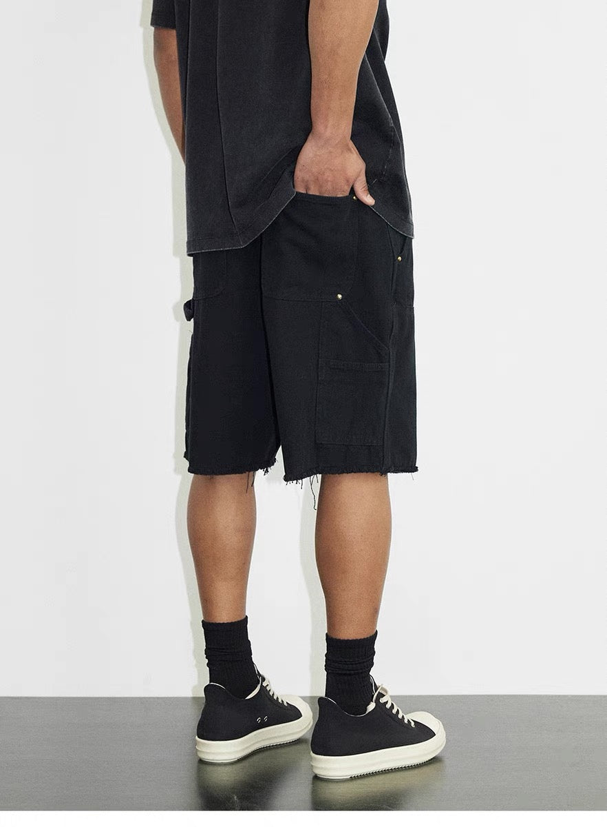 SH8|BLACK DOUBLE KNEE SHORT DENIM