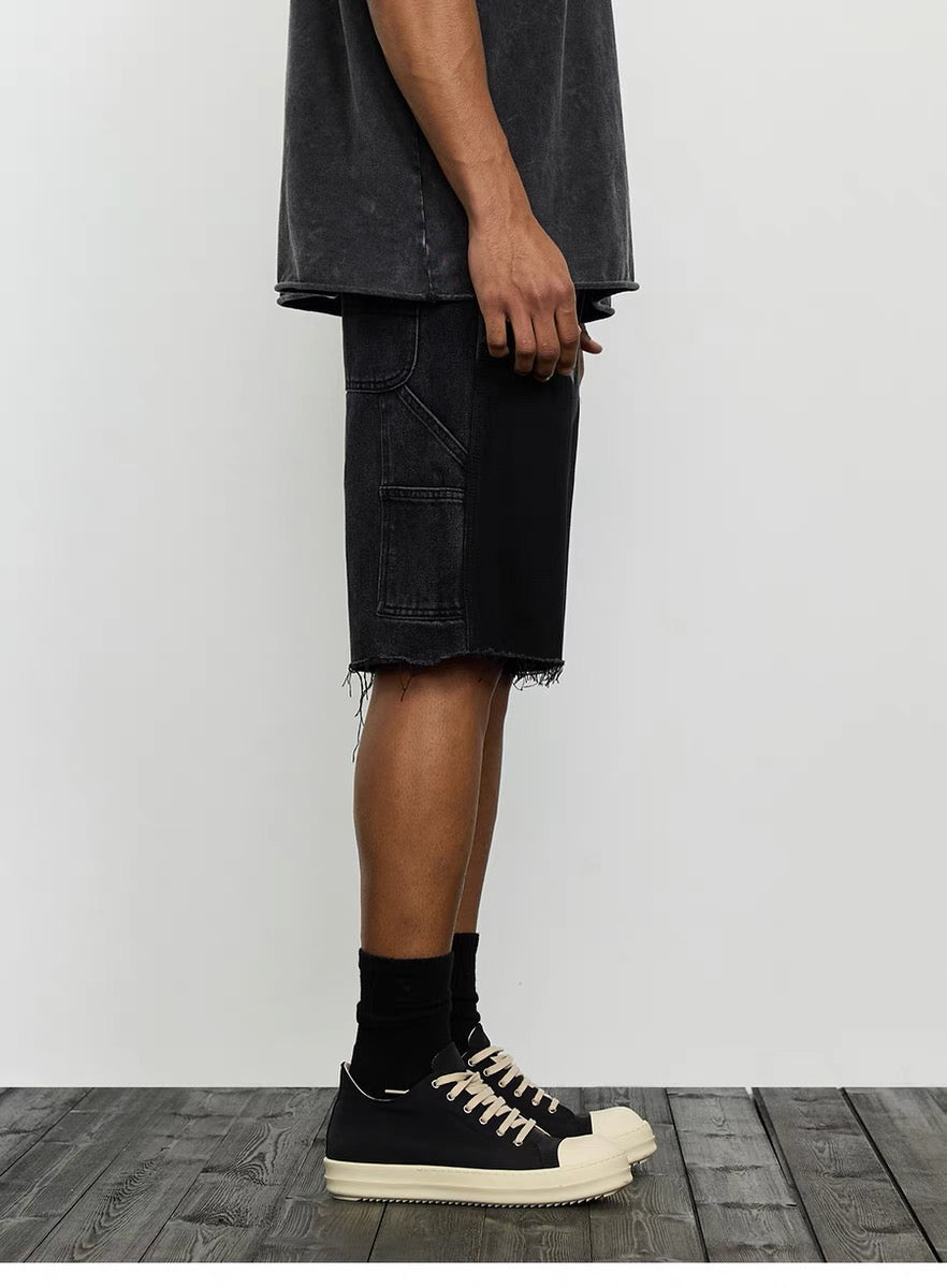 SH2|BLACK PATCH-WORK DENIM SHORT