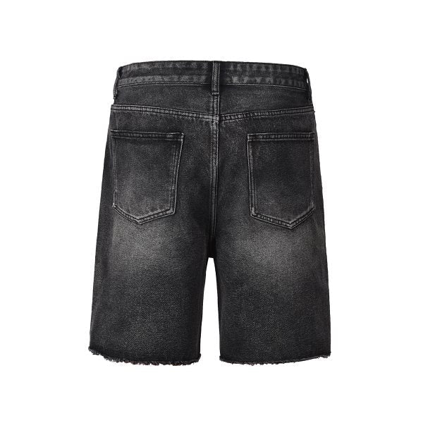 SH6|BLACK DISTRESSED DENIM SHORT