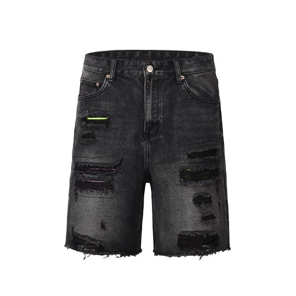 SH6|BLACK DISTRESSED DENIM SHORT