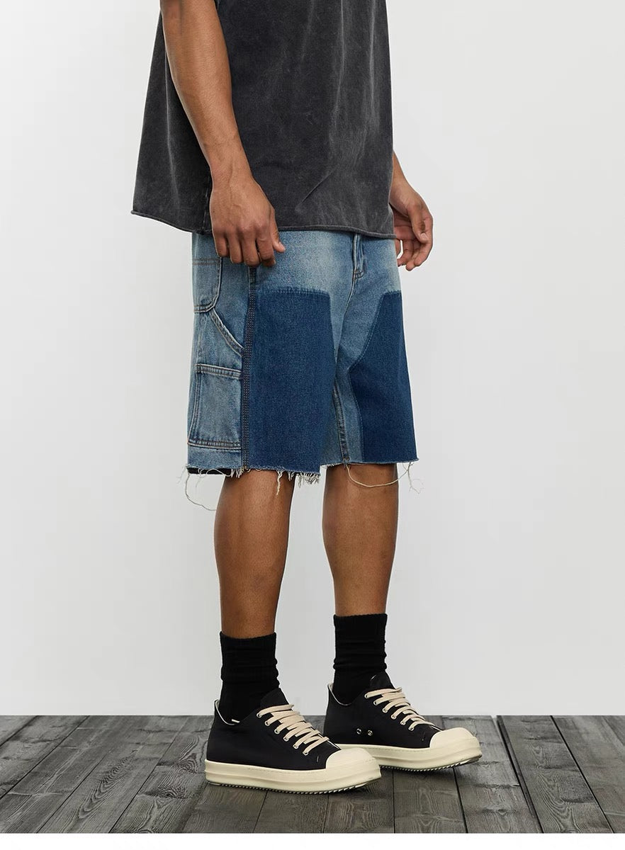 SH1|BLUE PATCH-WORK DENIM SHORT